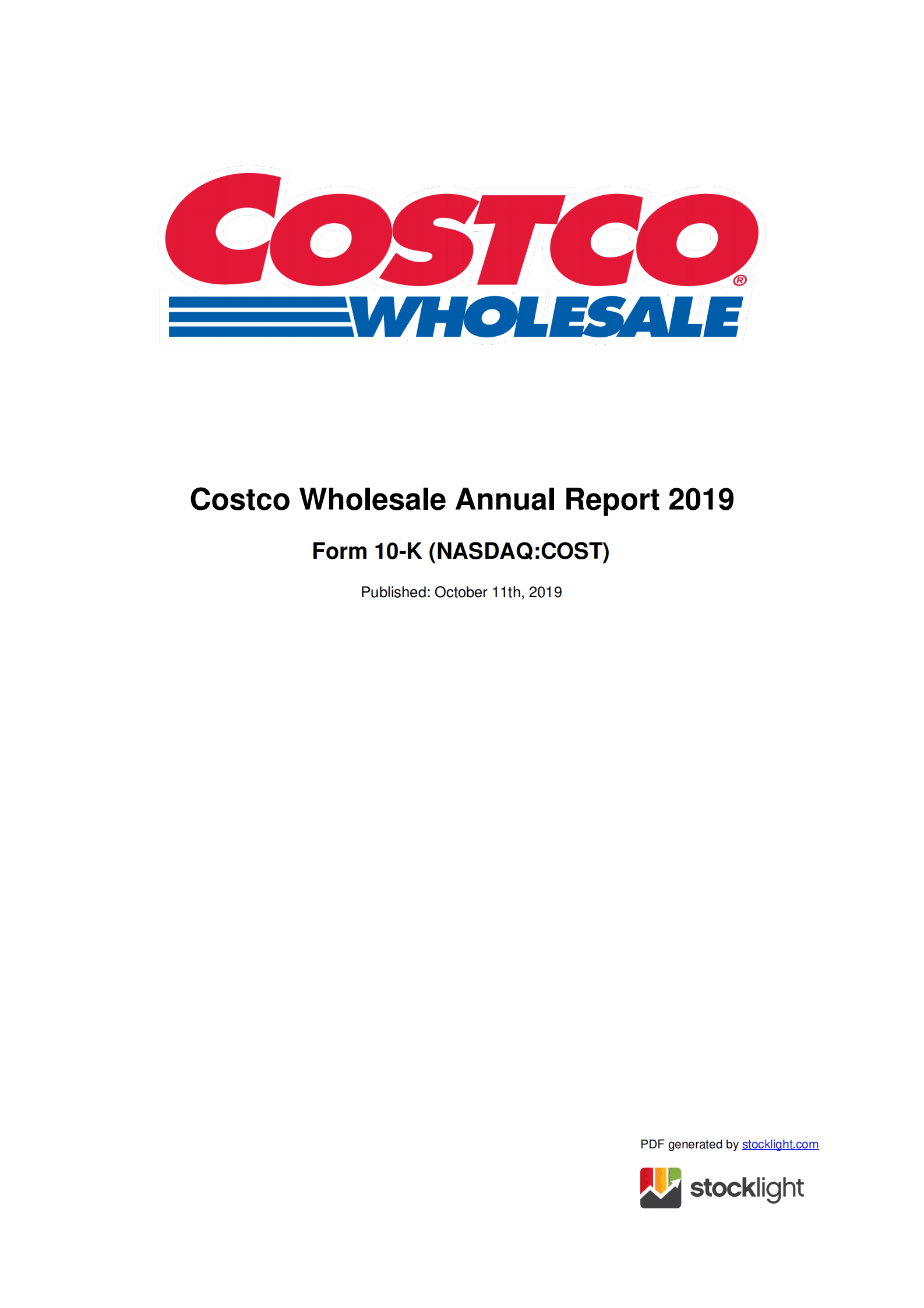 开市客（COSTCO WHOLESALE）2019年年度报告（英文版）.pdf 第1页