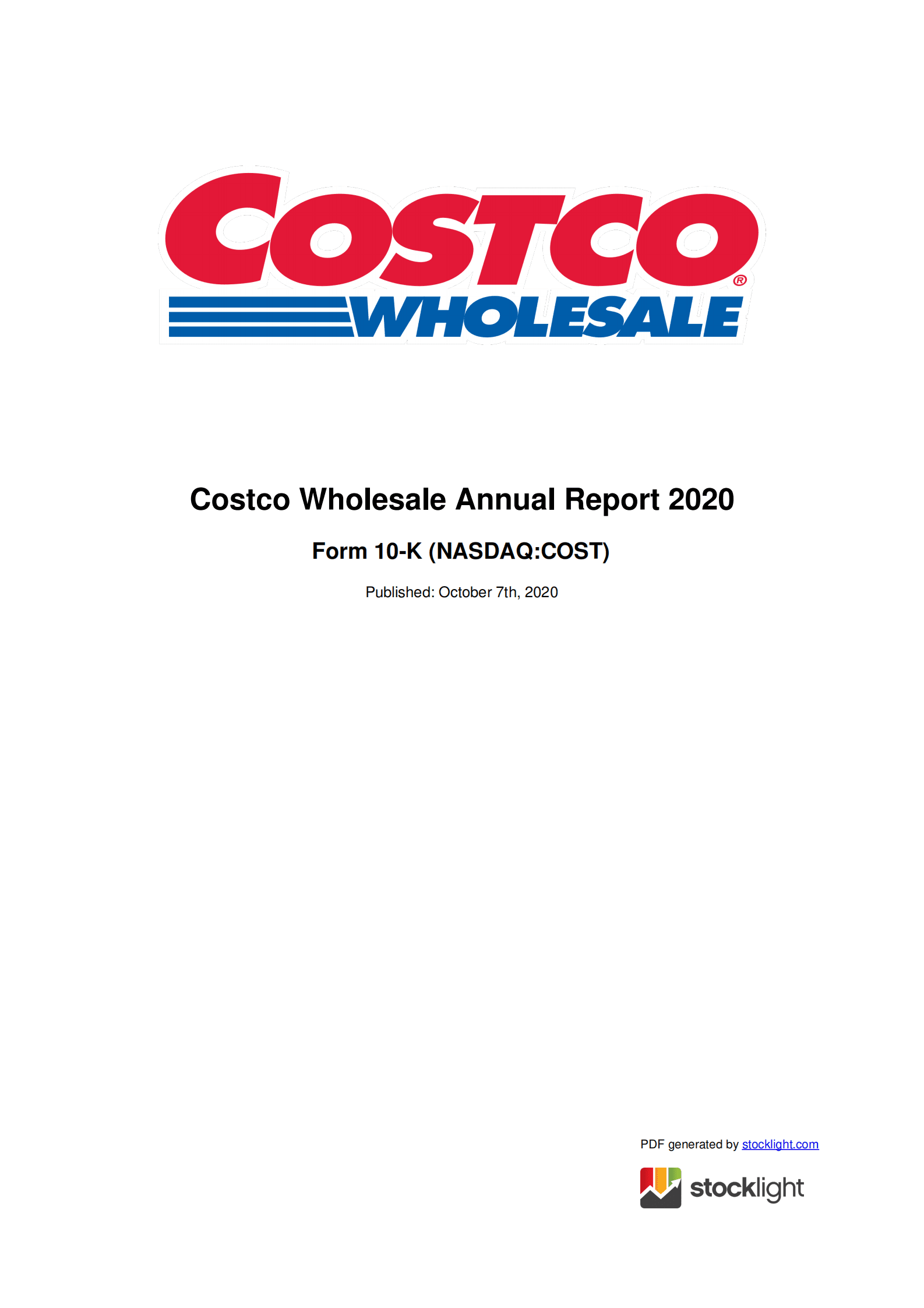 开市客（COSTCO WHOLESALE）2020年年度报告（英文版）.pdf 第1页