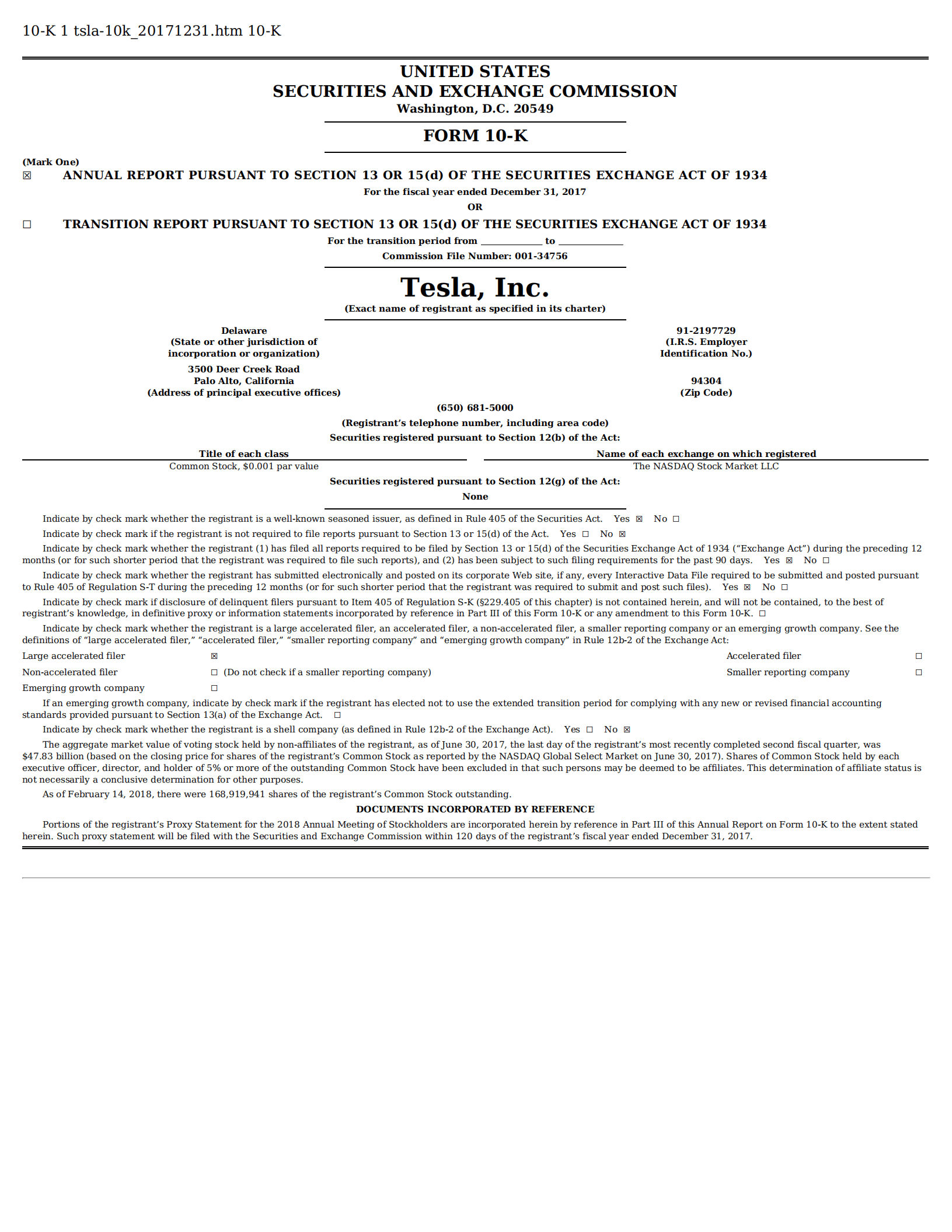 特斯拉（TESLA）2018年年度报告（英文版）.pdf 第1页