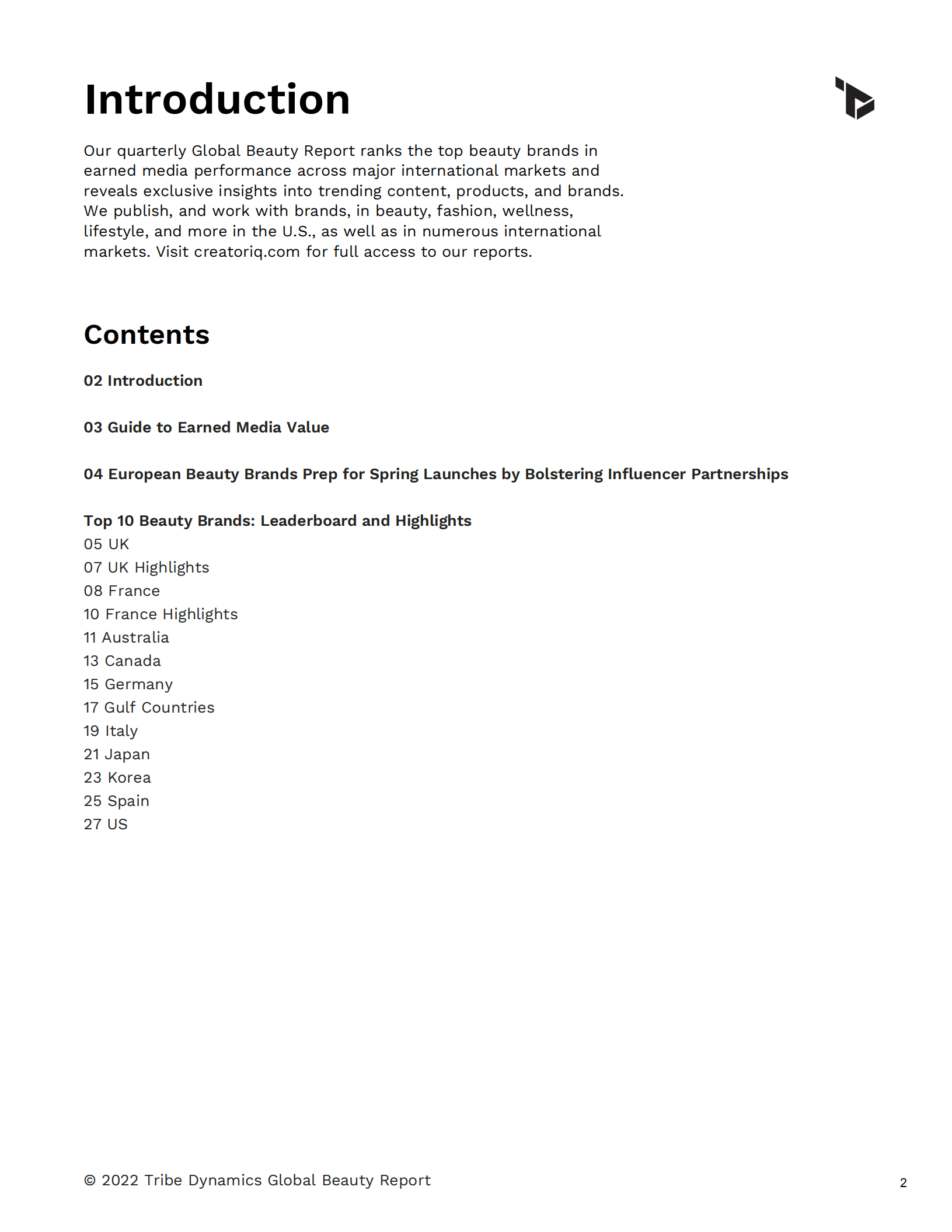 Tribe Dynamics：2022年第一季度全球顶级美容品牌报告（英文版）.pdf 第2页