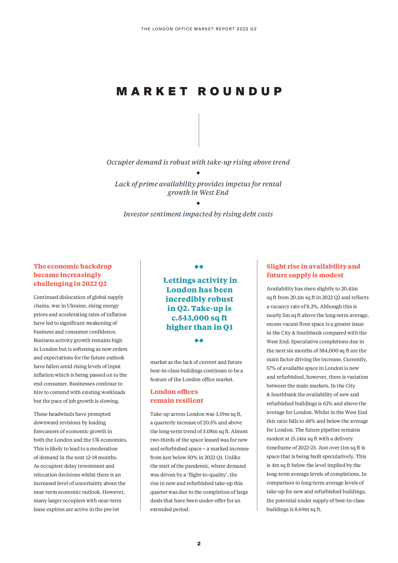 莱坊国际（Knight Frank）：2022年第二季度伦敦写字楼市场洞察报告（英文版）.pdf 第2页