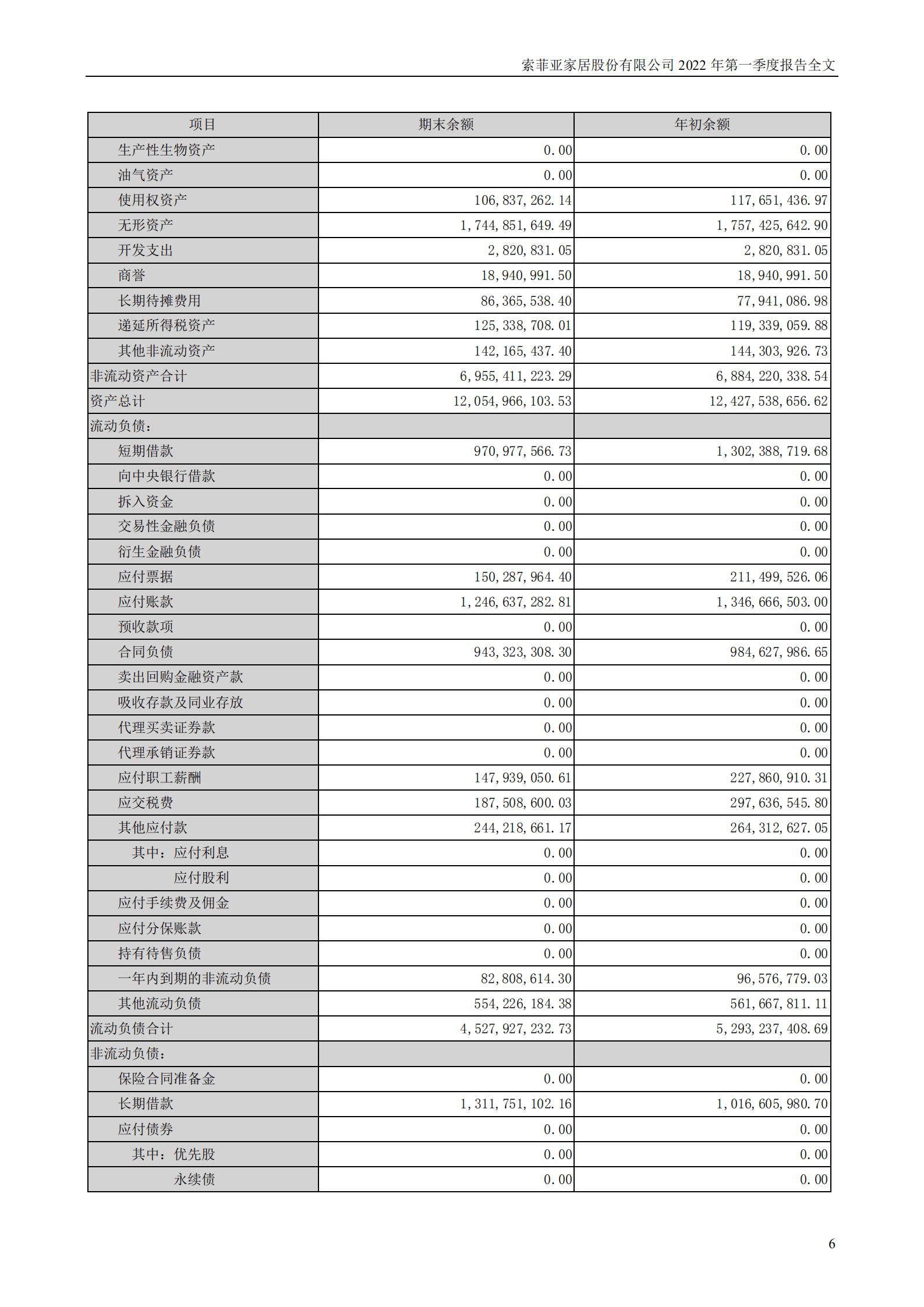 索菲亚家居股份有限公司2022年一季度报告.PDF 第6页