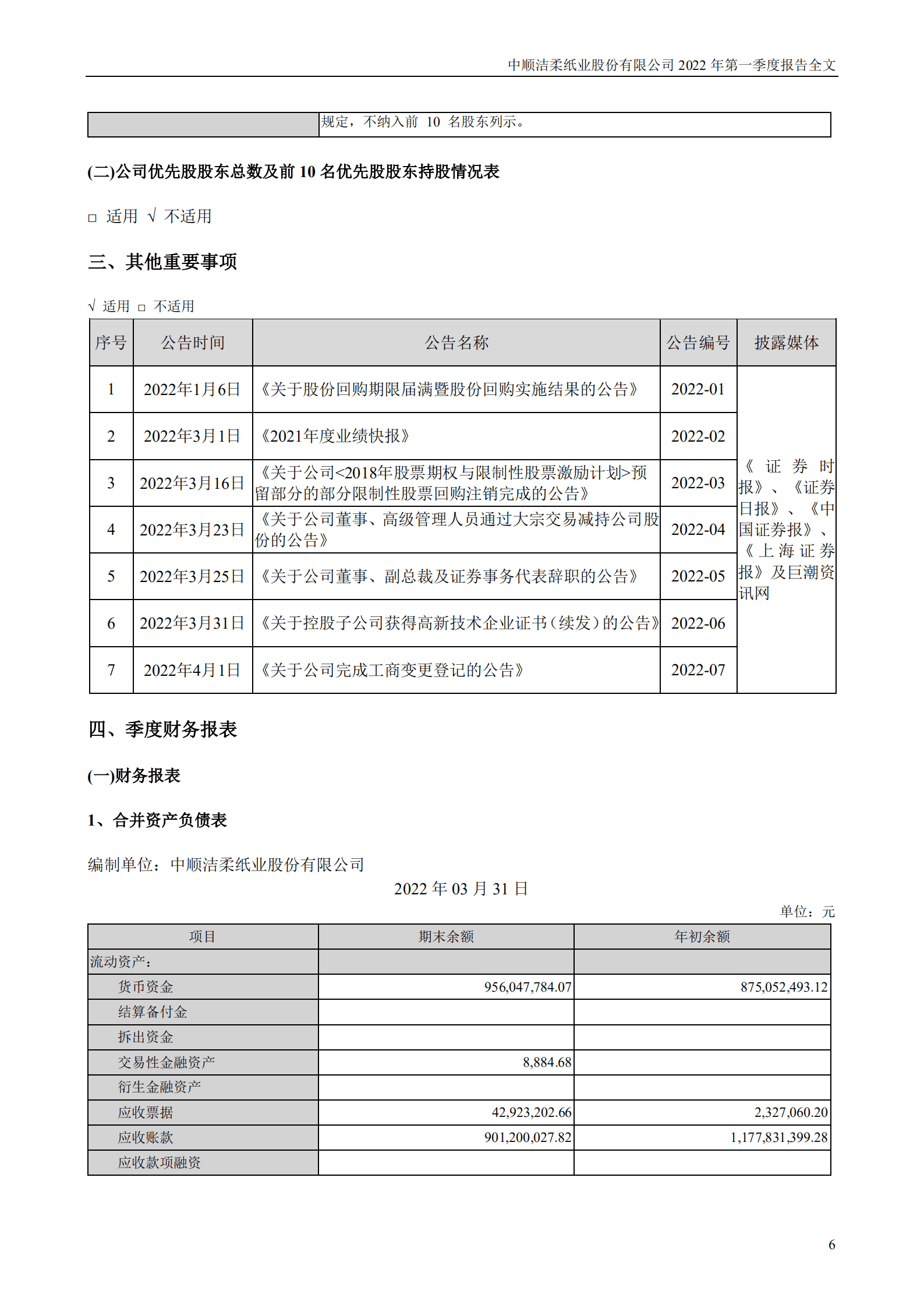 中顺洁柔纸业股份有限公司2022年一季度报告.PDF 第6页