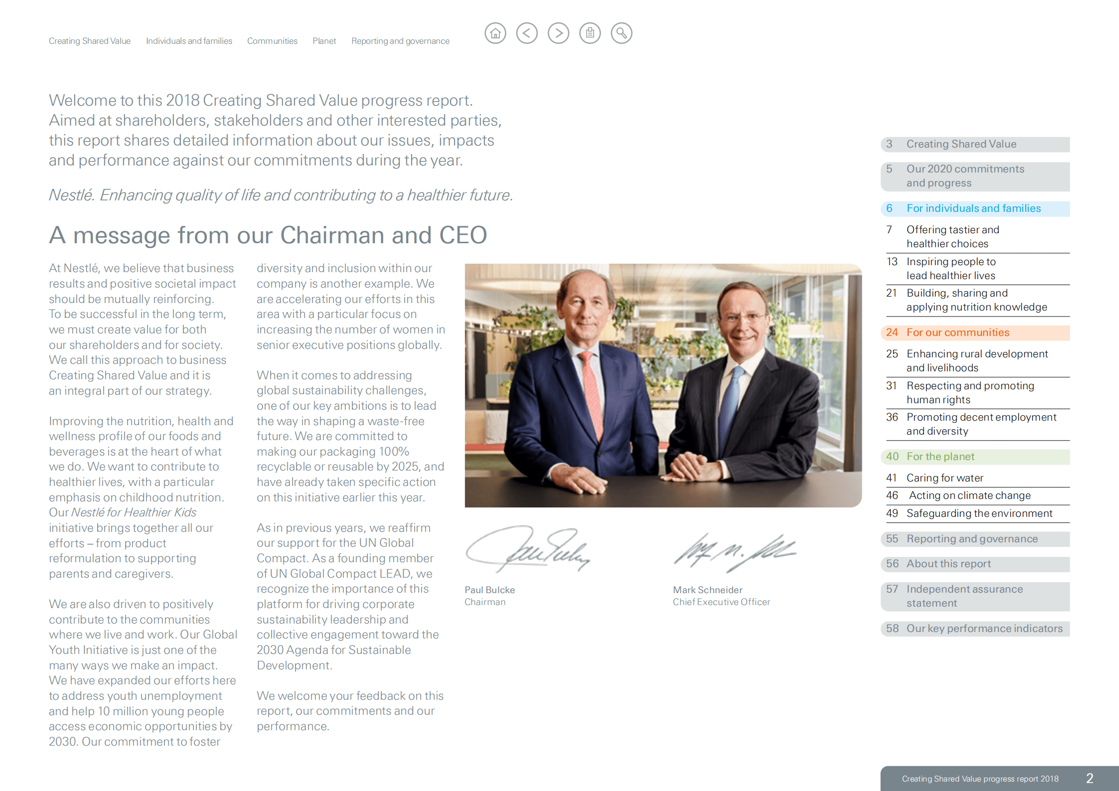 雀巢公司（NESTLÉ）2018年创造共享价值和可持续发展报告（英文版）.pdf 第2页