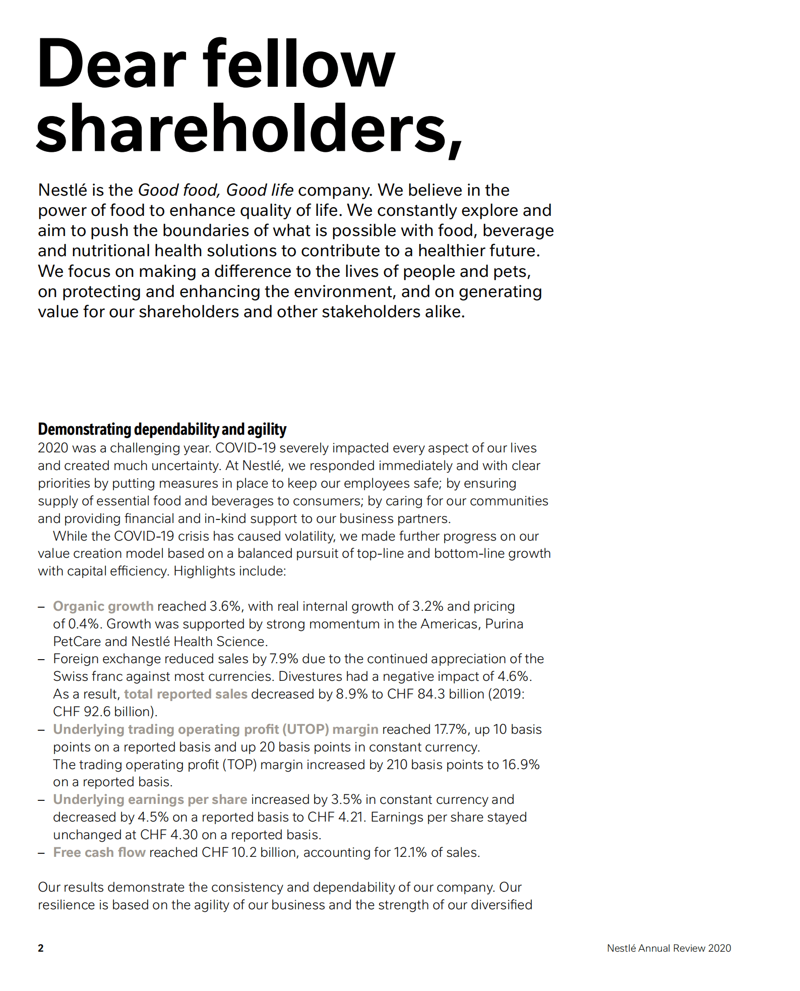 雀巢公司（NESTLÉ）2020年年度报告（英文版）.pdf 第6页