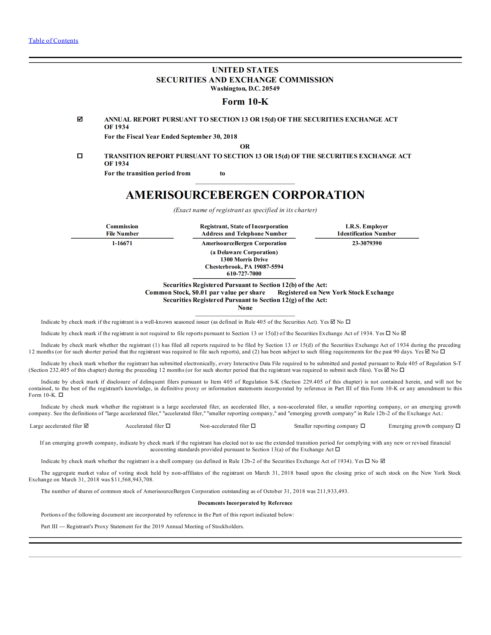 美源伯根公司（AMERISOURCEBERGEN）2018年年度报告（英文版）.pdf 第1页