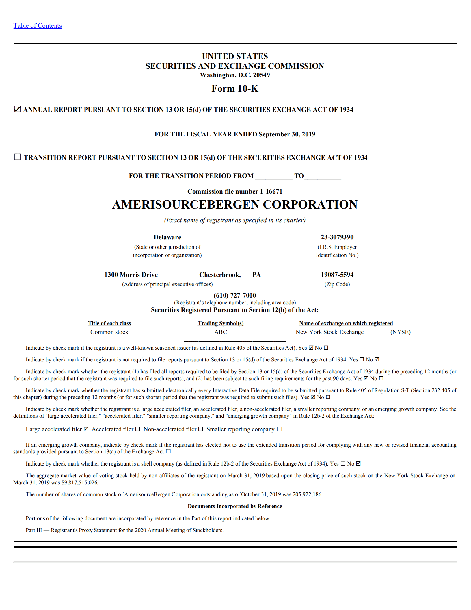 美源伯根公司（AMERISOURCEBERGEN）2019年年度报告（英文版）.pdf 第1页