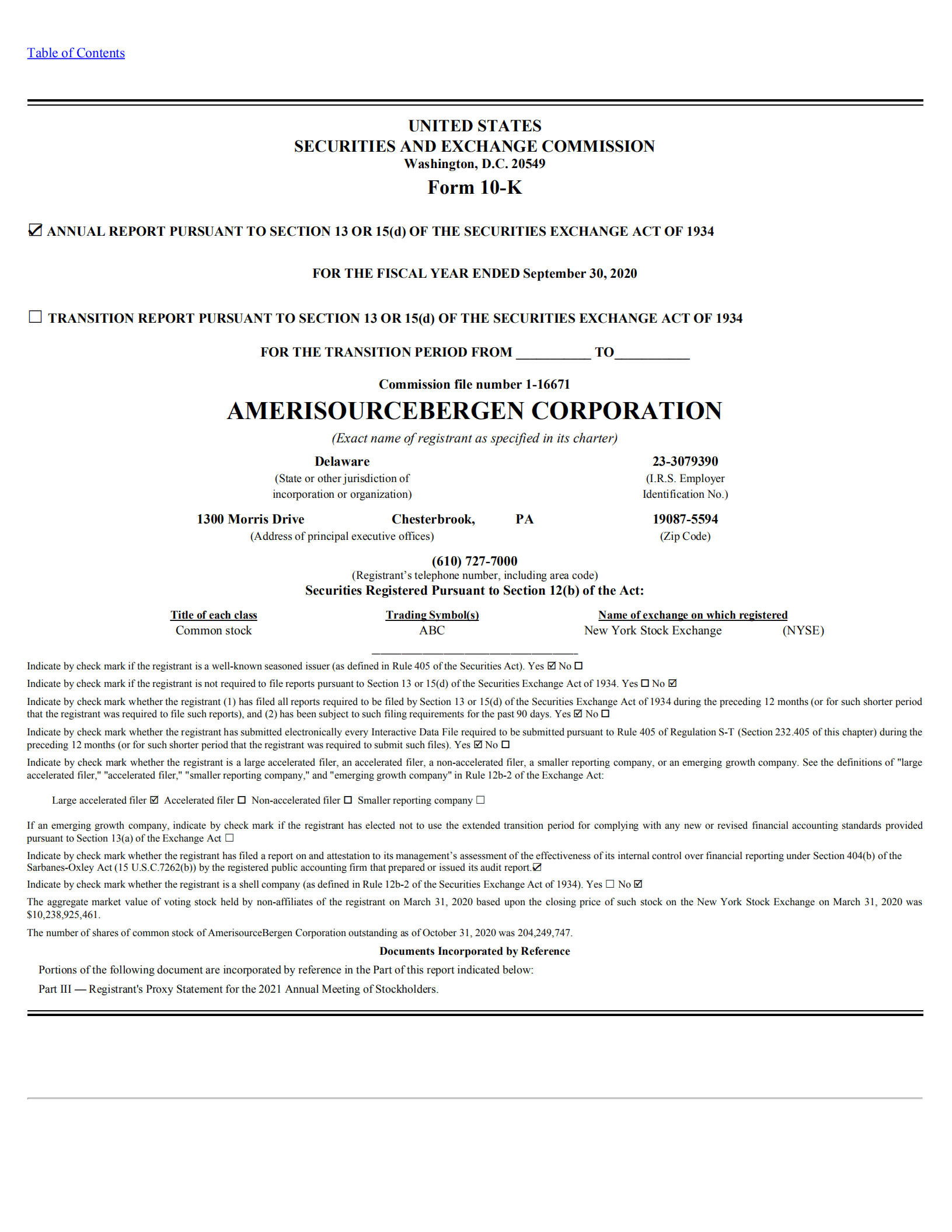 美源伯根公司（AMERISOURCEBERGEN）2020年年度报告（英文版）.pdf 第1页