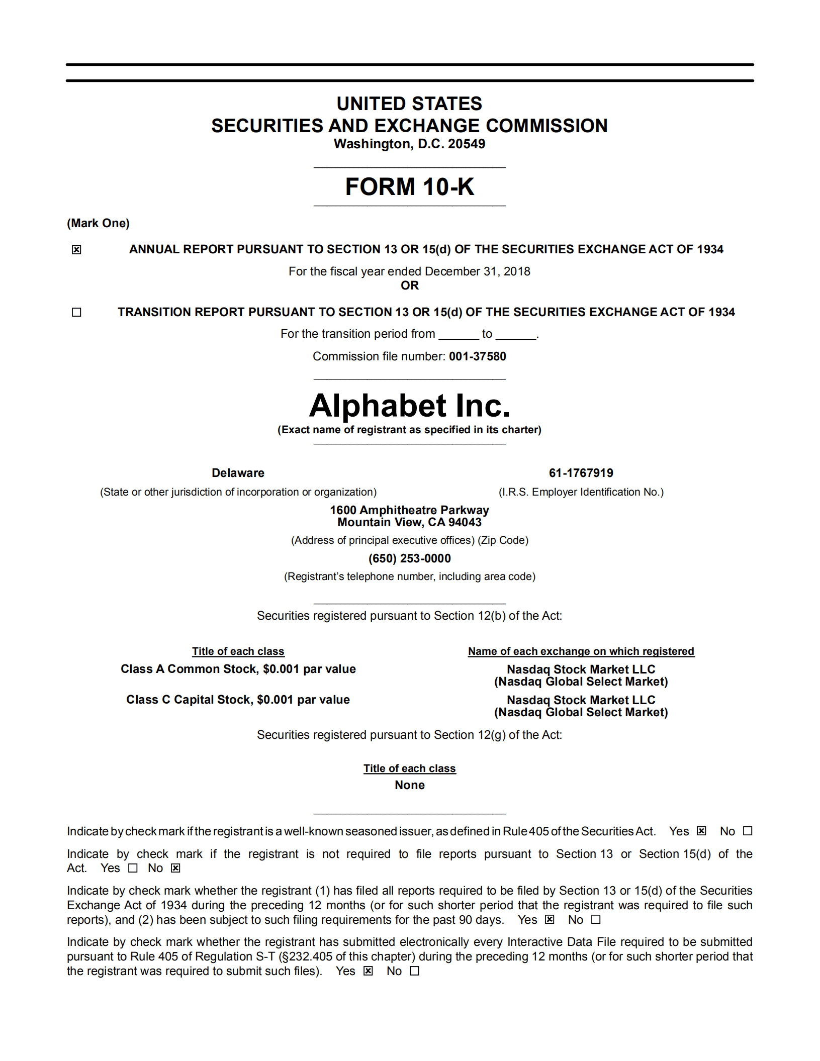 Alphabet公司（Alphabet Inc.）2018年年度报告（英文版）.pdf 第1页