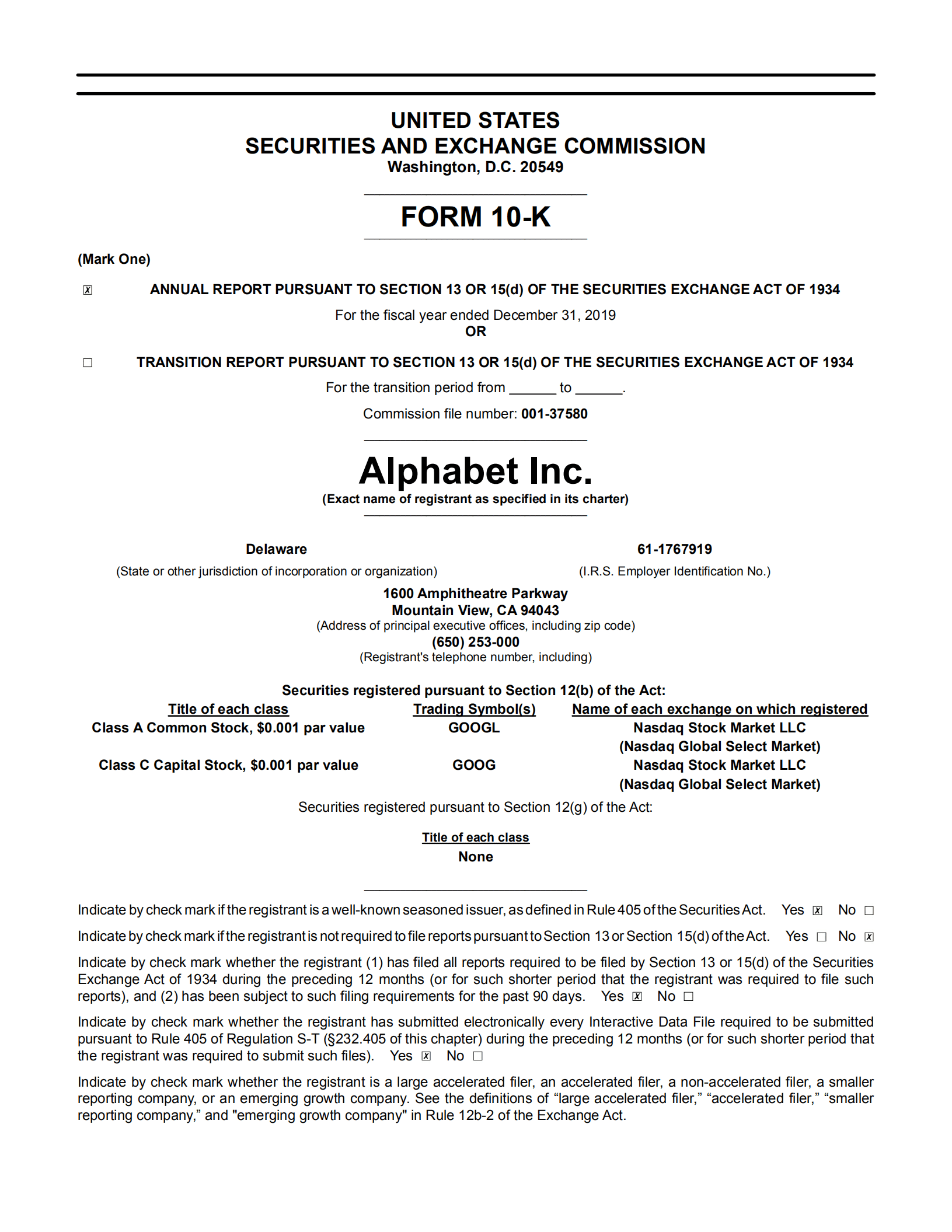 Alphabet公司（Alphabet Inc.）2019年年度报告（英文版）.pdf 第1页