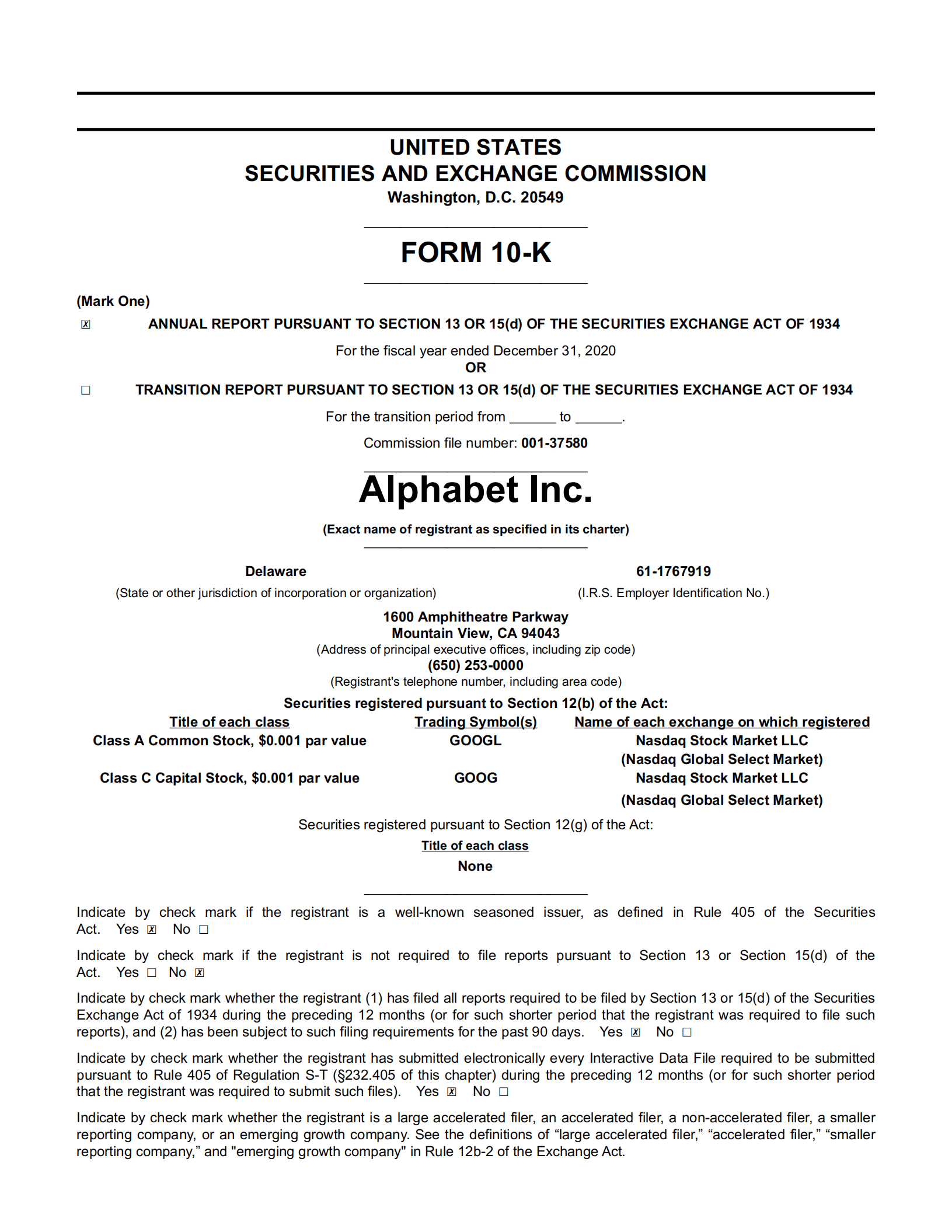 Alphabet公司（Alphabet Inc.）2020年年度报告（英文版）.pdf 第1页