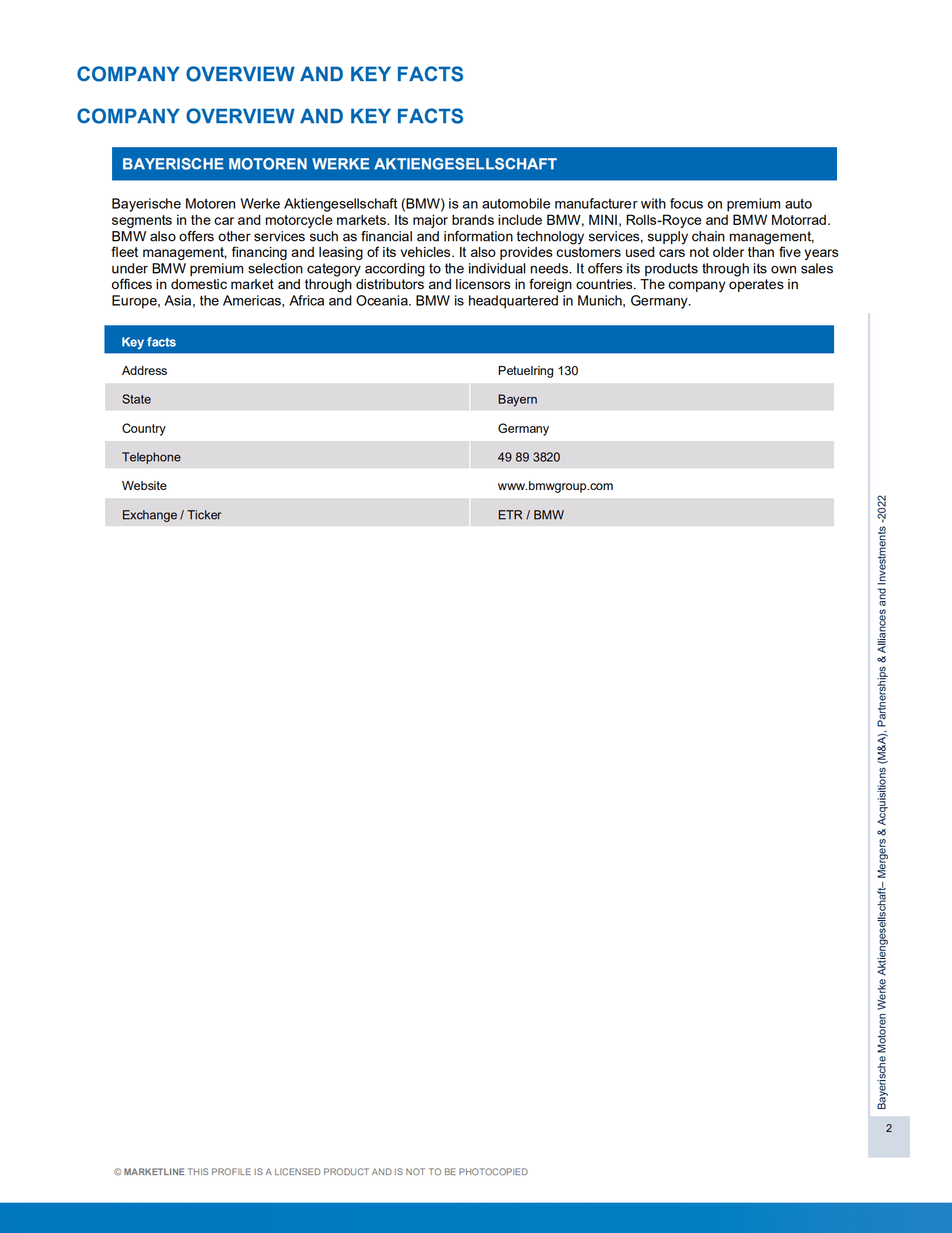 MarketLine：宝马集团并购、联盟与投资分析报告（英文版）.pdf 第2页