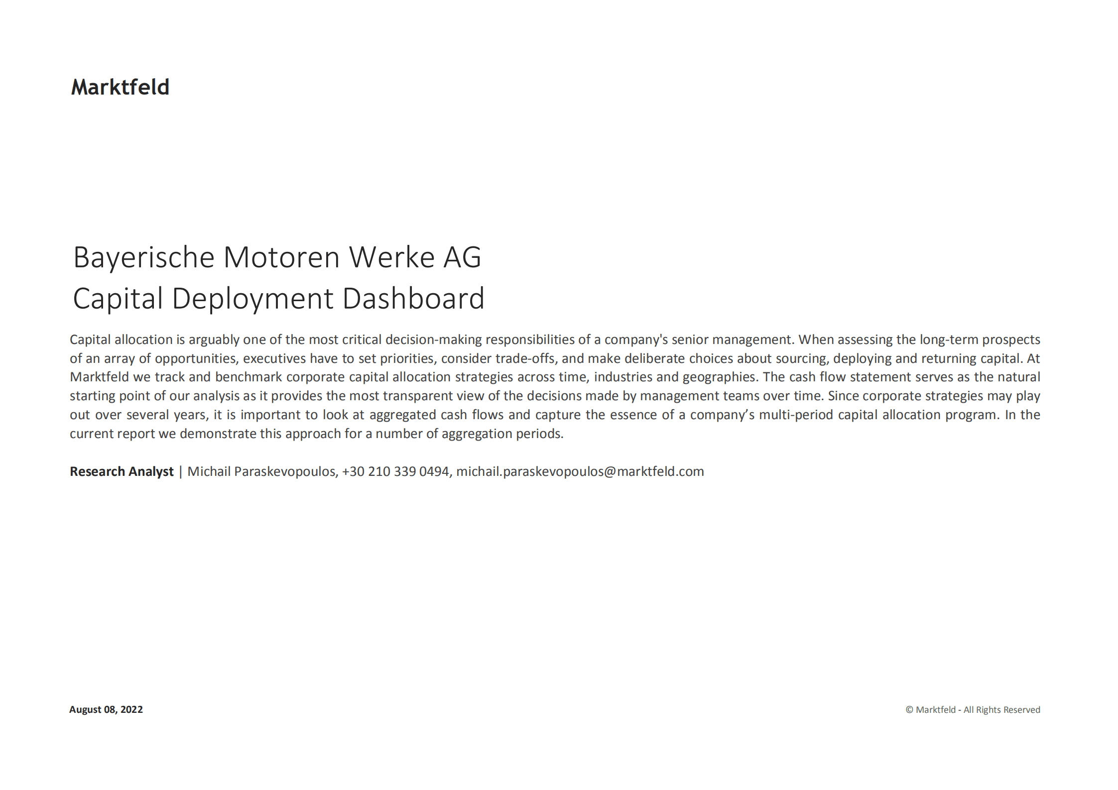 Marktfeld：宝马集团（BMW GROUP）资本部署战略分析报告（英文版）.pdf 第1页