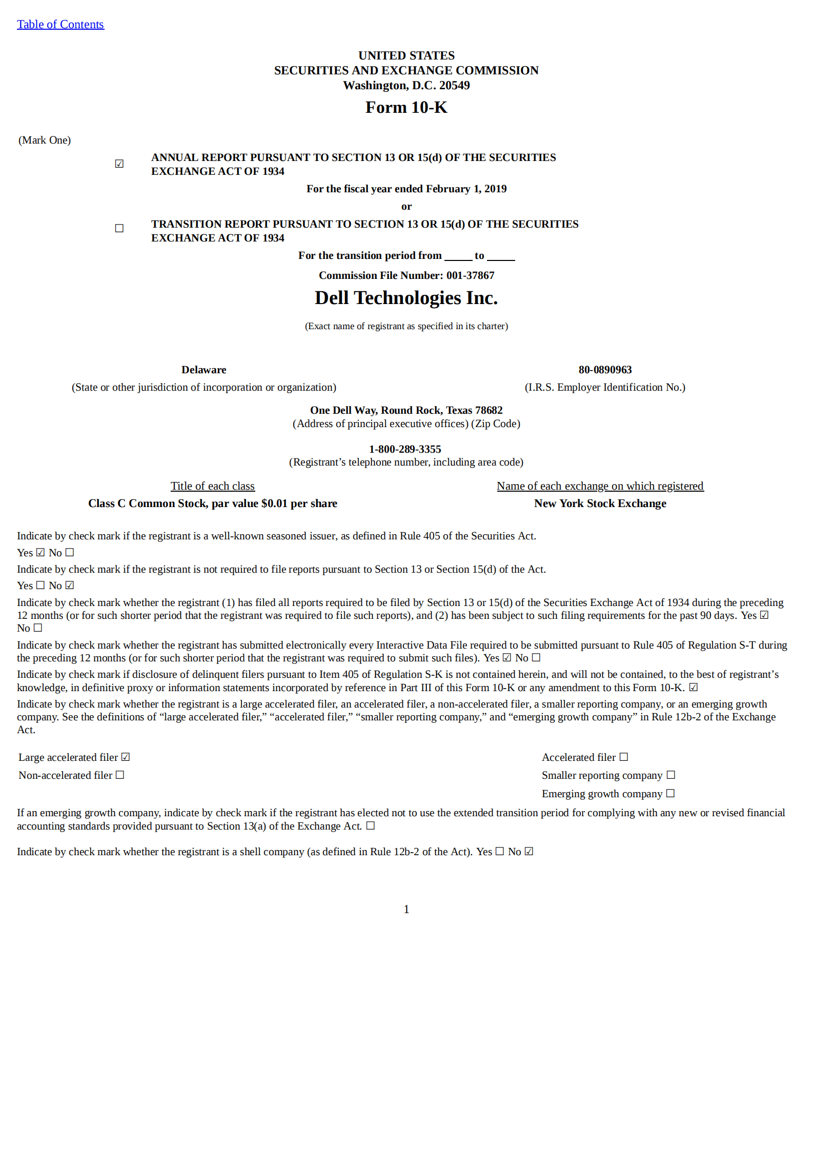 戴尔科技公司（DELL TECHNOLOGIES）2019财年年度报告（英文版）.pdf 第1页