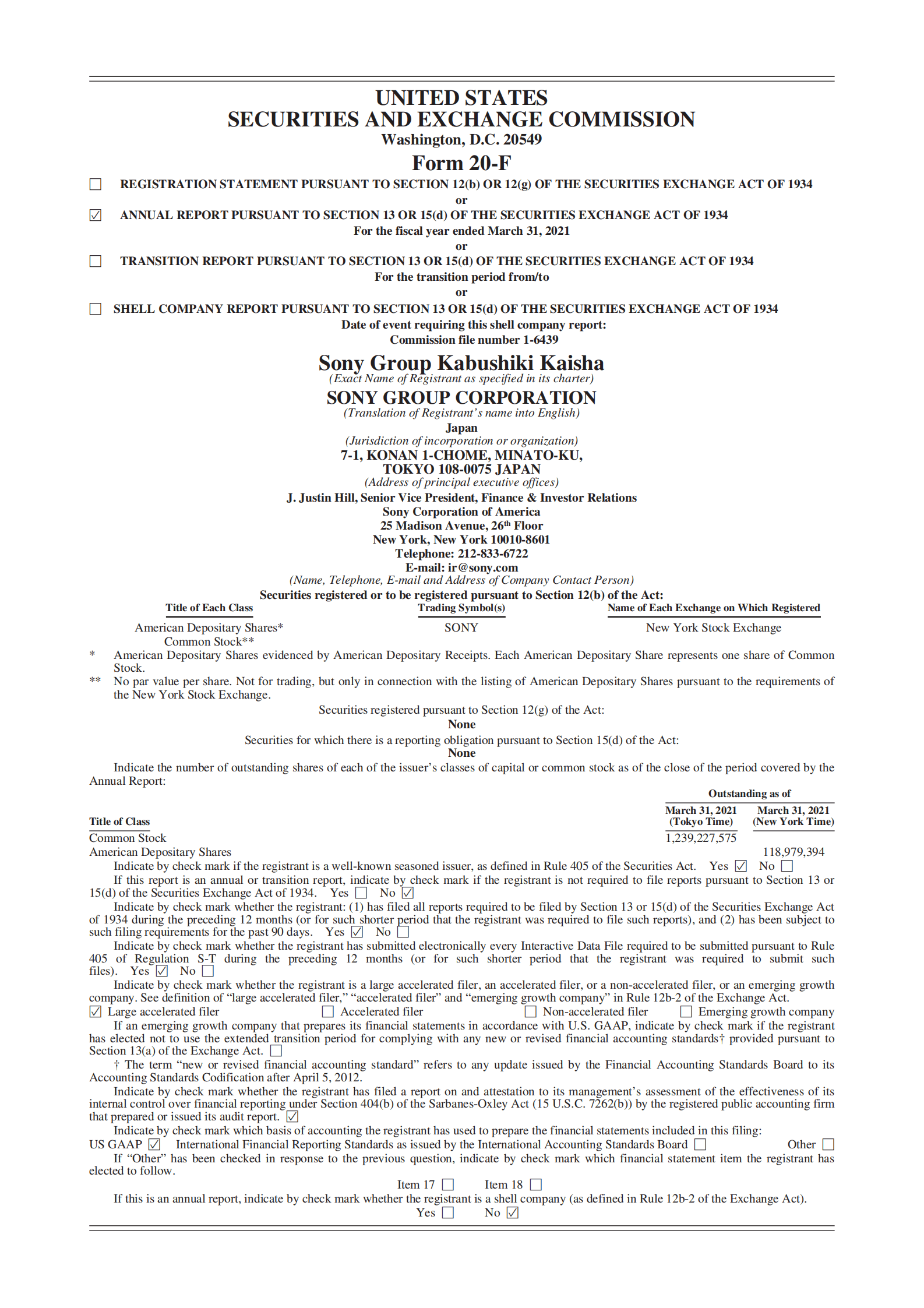 索尼（SONY）2020财年年度报告（英文版）.pdf 第1页