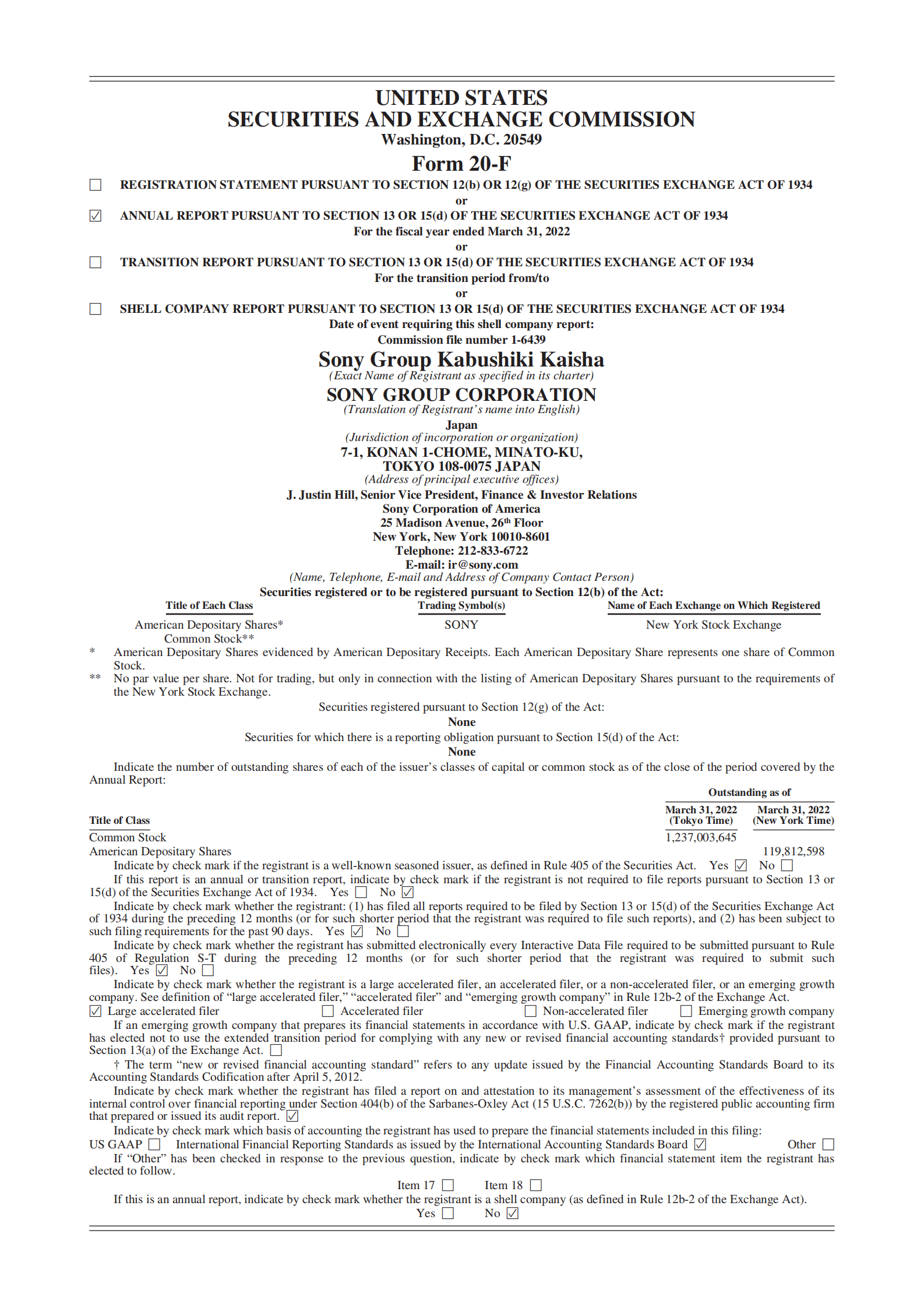 索尼（SONY）2021财年年度报告（英文版）.pdf 第1页