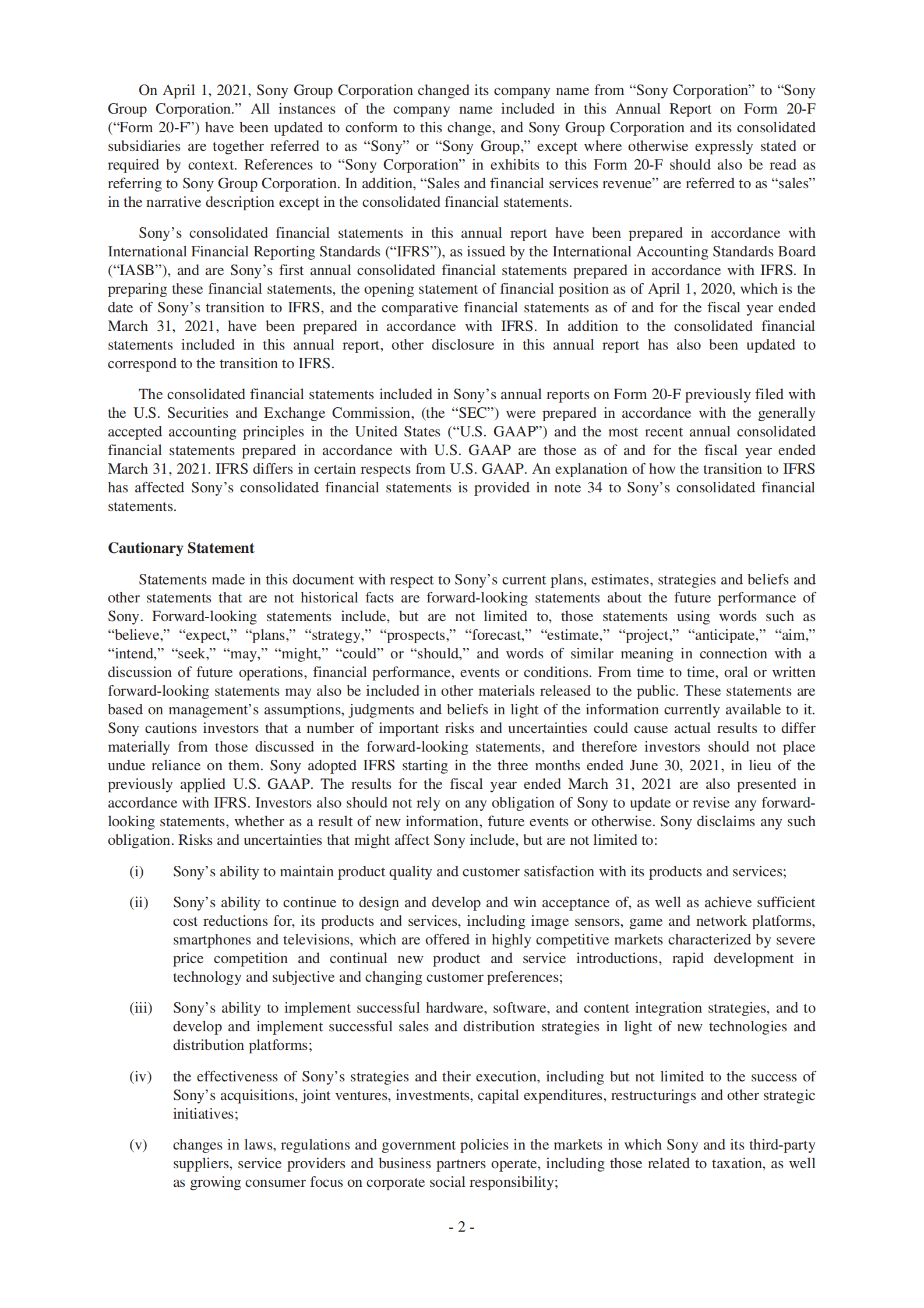 索尼（SONY）2021财年年度报告（英文版）.pdf 第2页