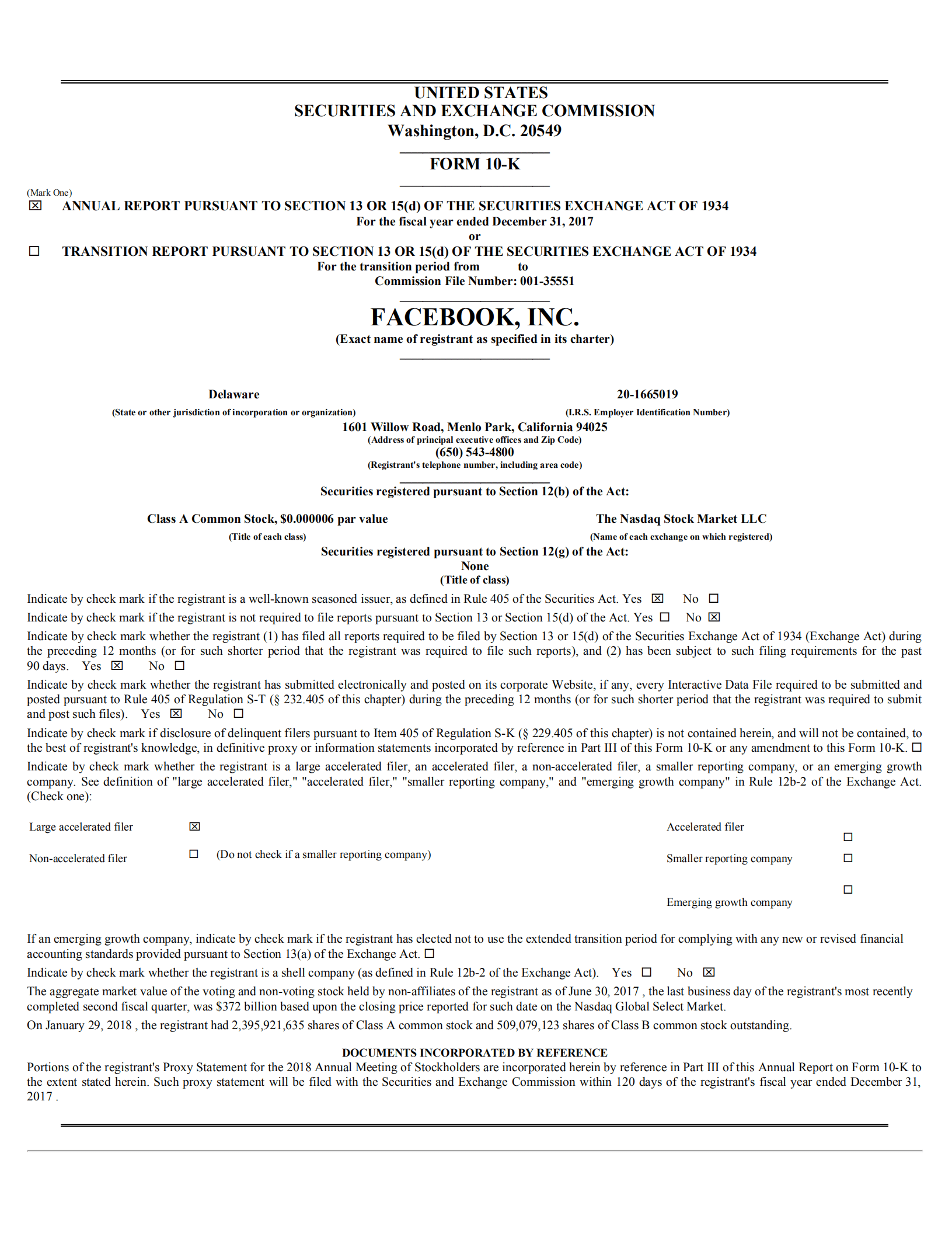 Facebook公司（FACEBOOK）2018财年年度报告（英文版）.pdf 第1页