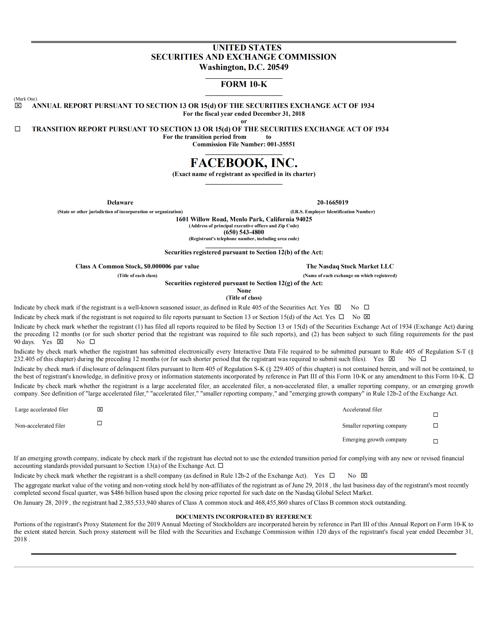 Facebook公司（FACEBOOK）2019财年年度报告（英文版）.pdf 第1页