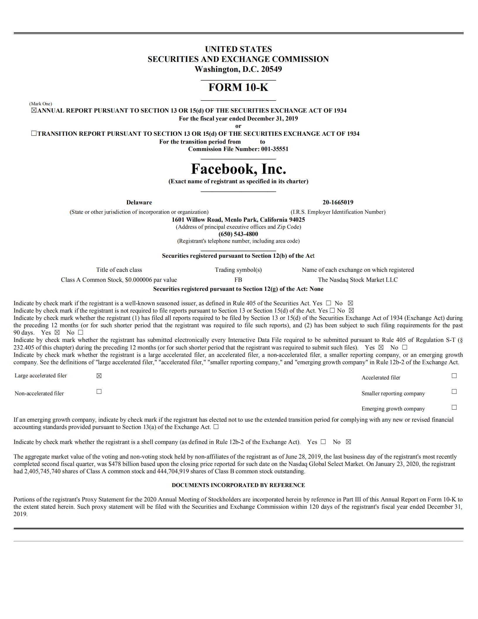 Facebook公司（FACEBOOK）2020财年年度报告（英文版）.pdf 第1页