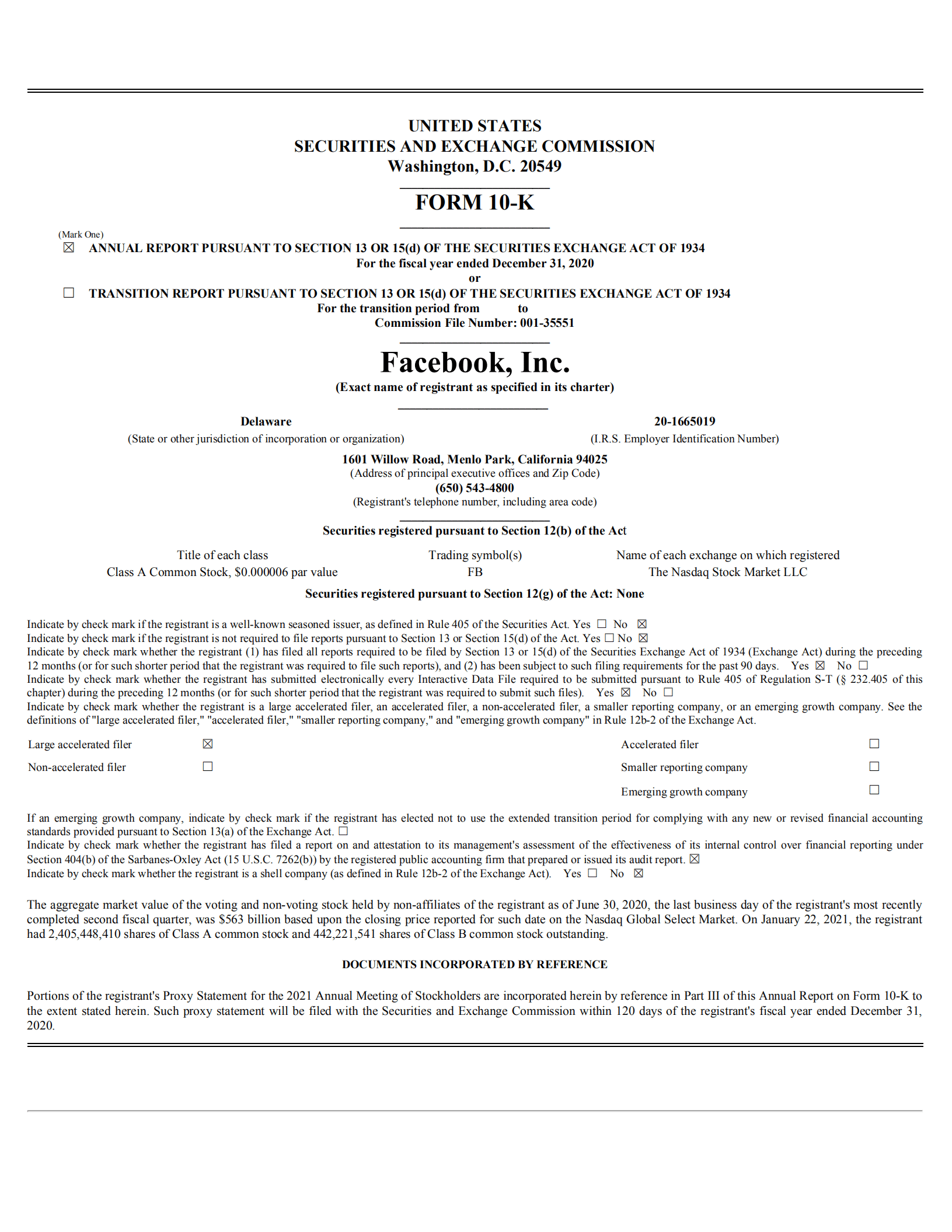 Facebook公司（FACEBOOK）2021财年年度报告（英文版）.pdf 第1页