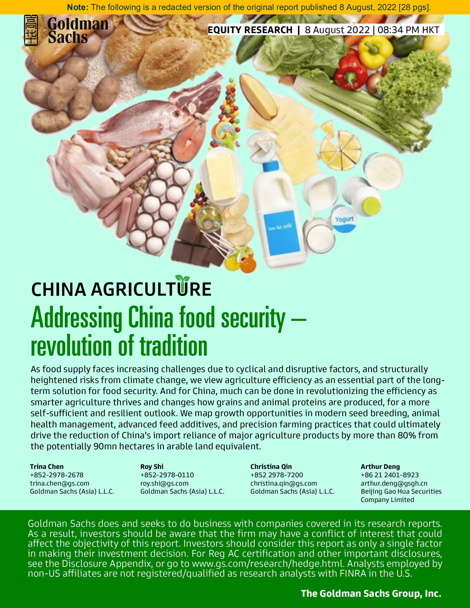 高盛（Goldman Sachs）：2022年中国农业研究报告（英文版）.pdf 第1页
