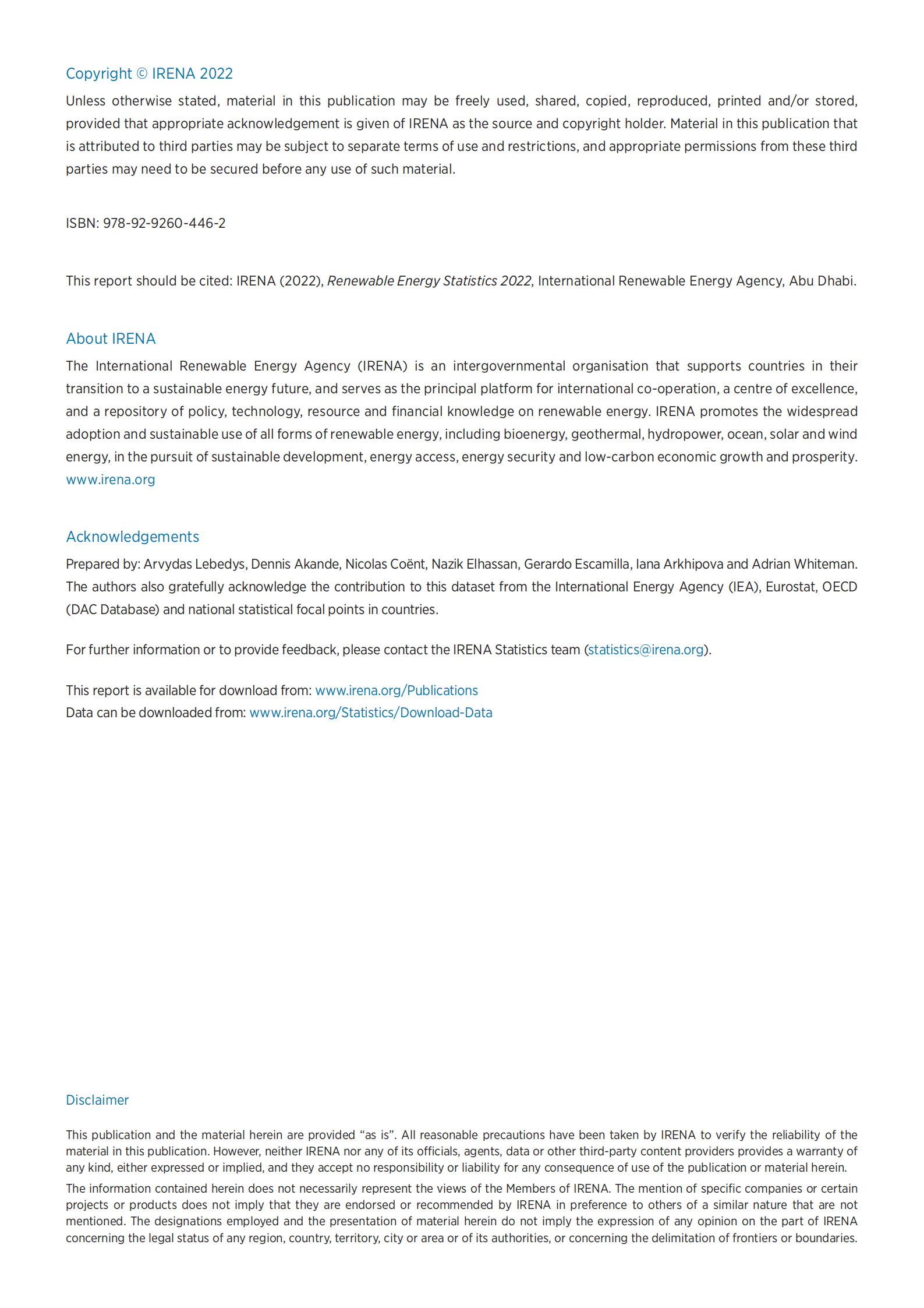 国际可再生能源署（IRENA）：2022年可再生能源统计年鉴（英文版）.pdf 第2页