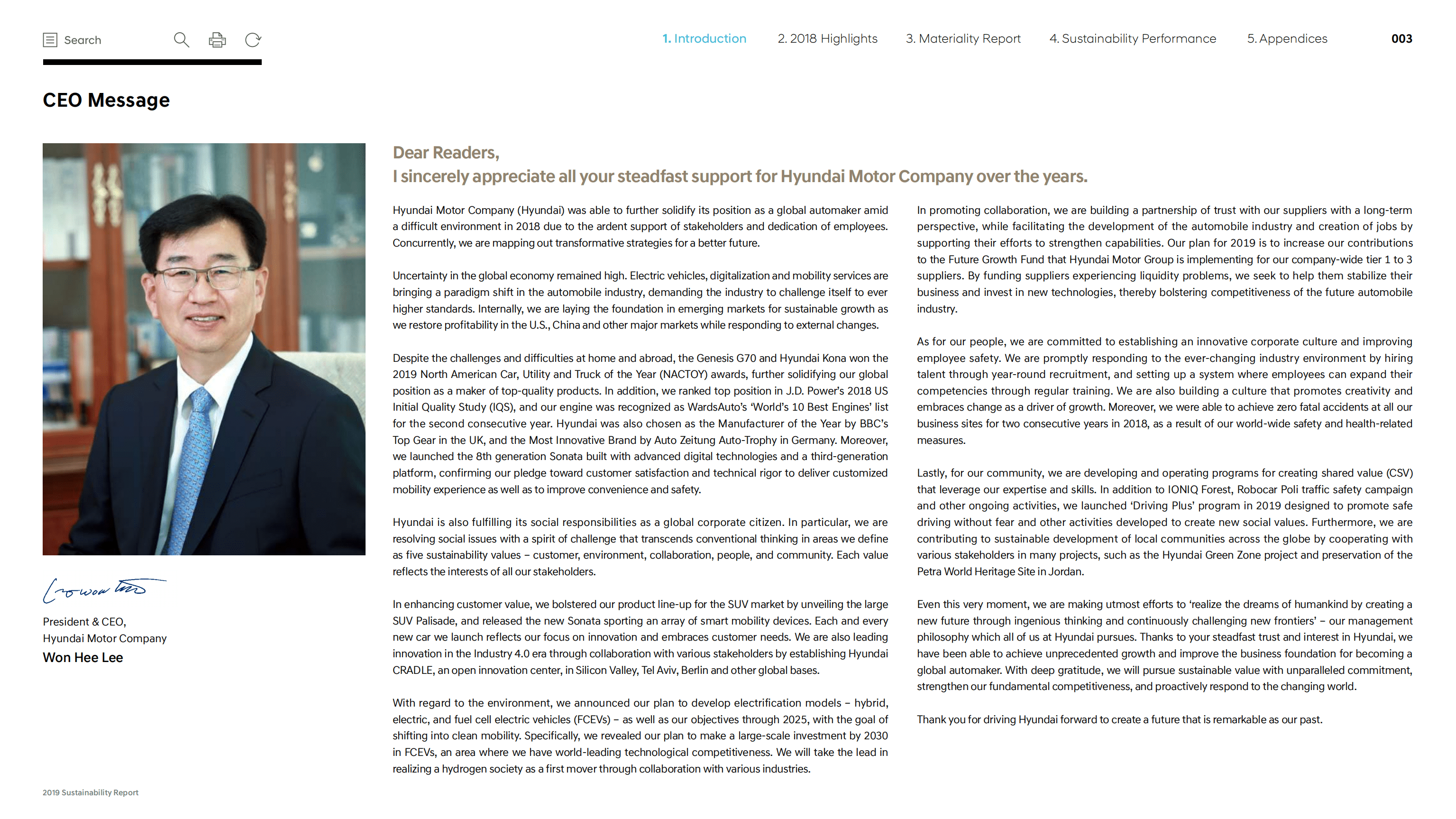现代汽车（HYUNDAI MOTOR）2019年可持续发展报告（英文版）.pdf 第3页