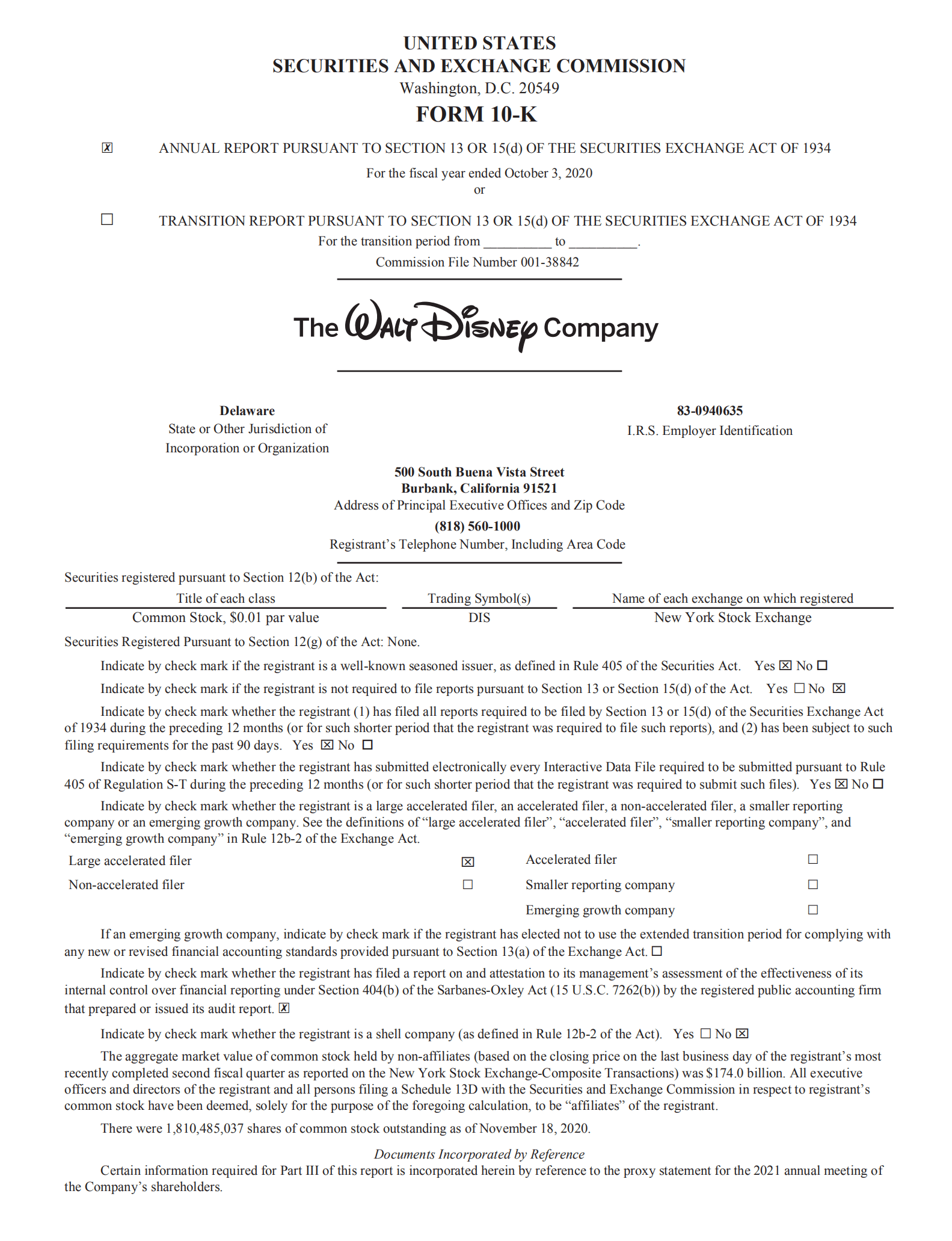 华特迪士尼公司（WALT DISNEY）2020财年年度报告（英文版）.pdf 第2页