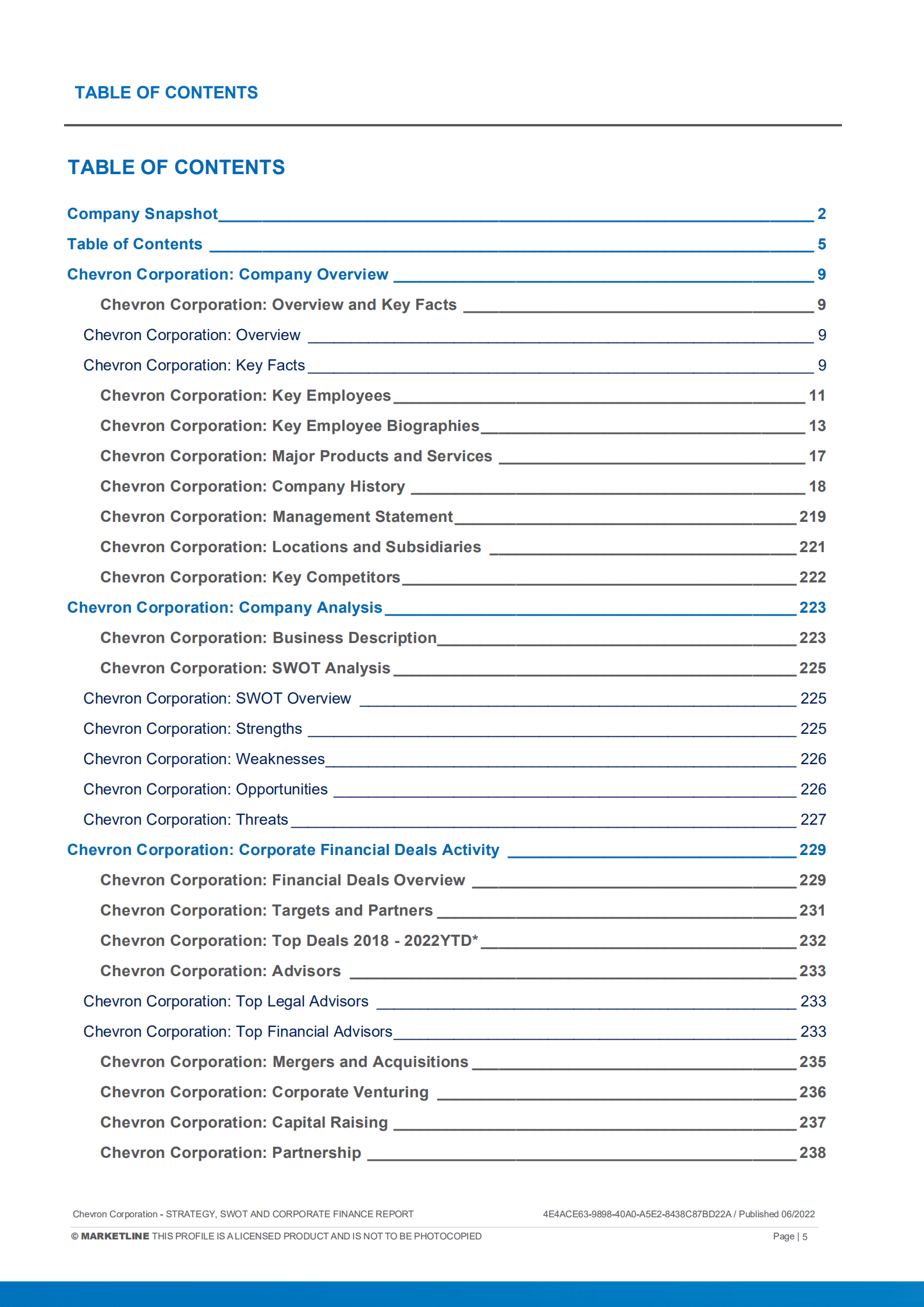MarketLine：雪佛龙（CHEVRON）公司发展概况、SWOT与财务状况深度分析报告（英文版）.pdf 第5页