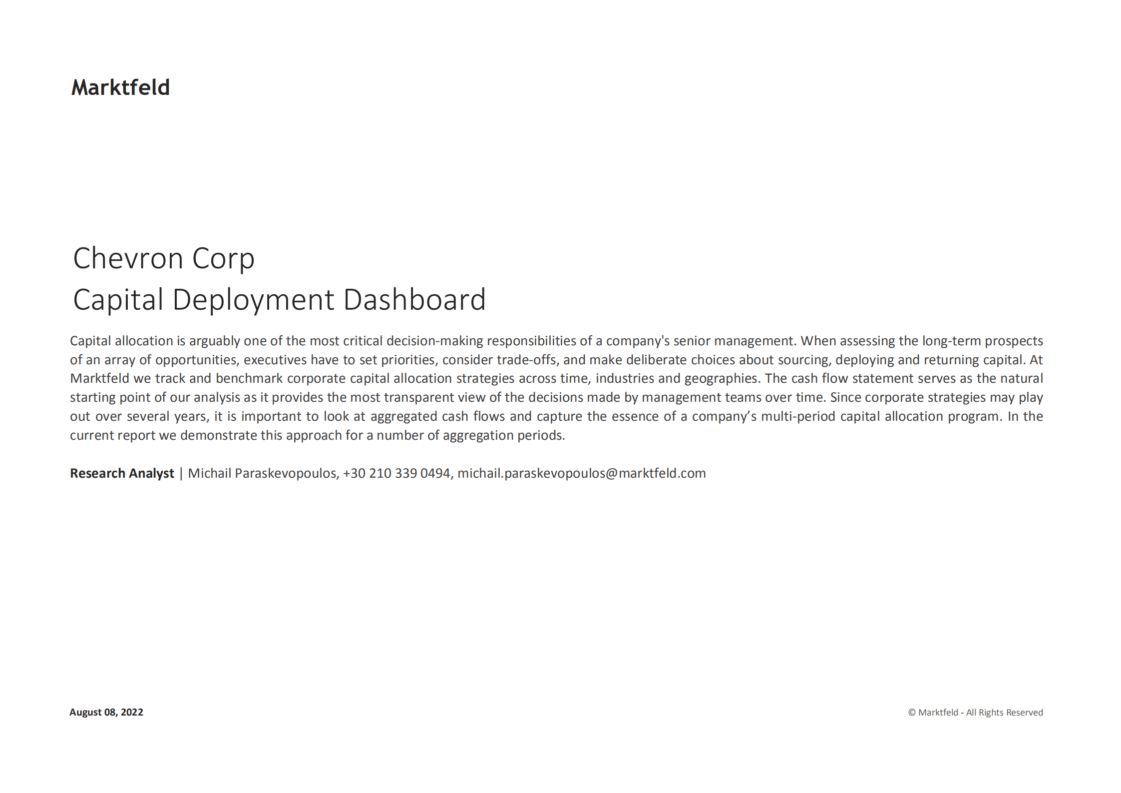 Marktfeld：雪佛龙（CHEVRON）公司资本部署战略分析报告（英文版）.pdf 第1页