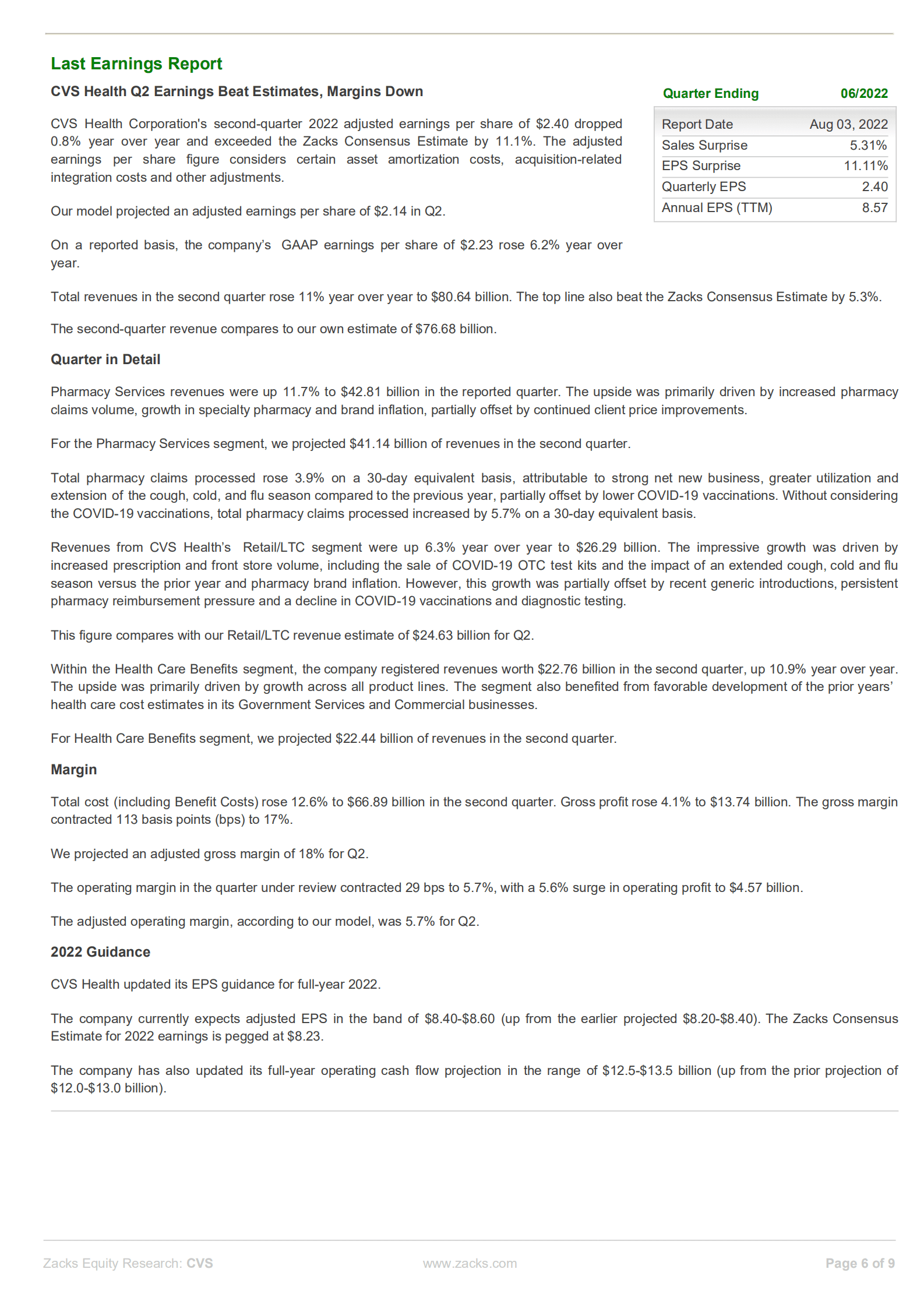 Zacks：CVS Health公司股票投资分析报告（英文版）.pdf 第6页