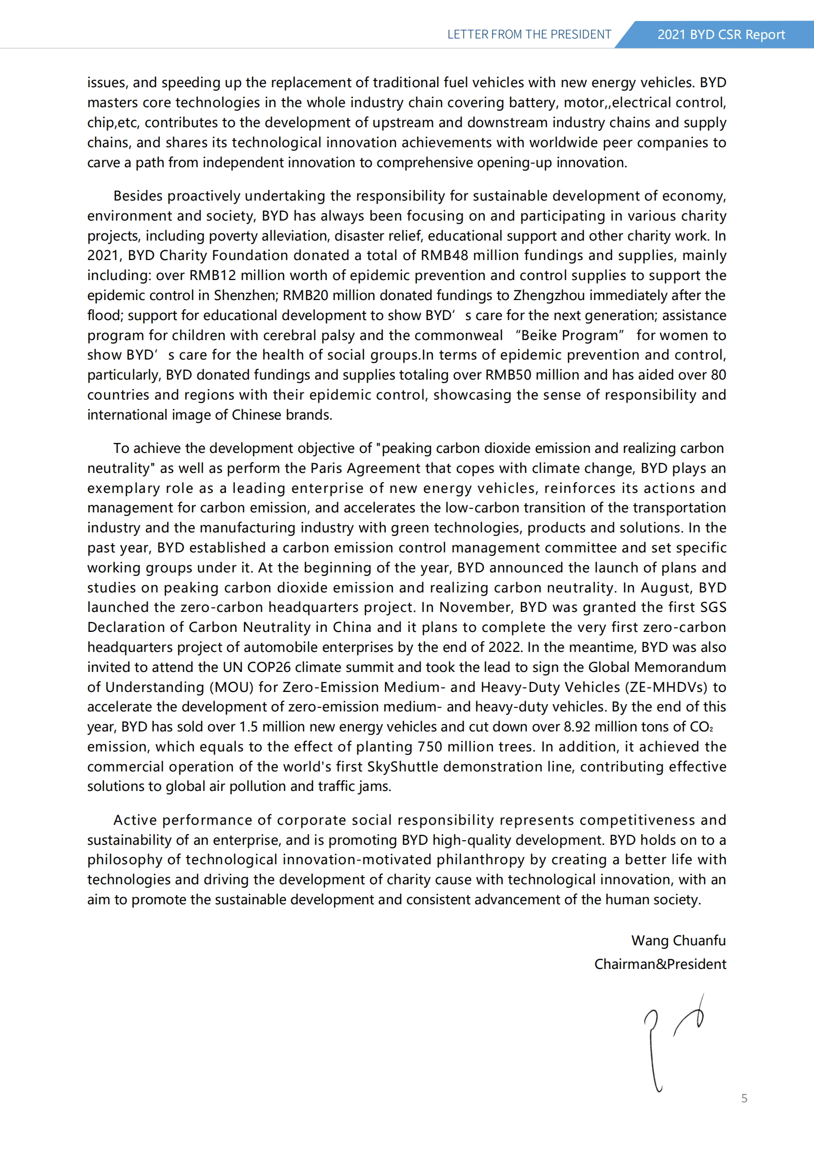 比亚迪股份有限公司2021年企业社会责任报告（英文版）.pdf 第5页