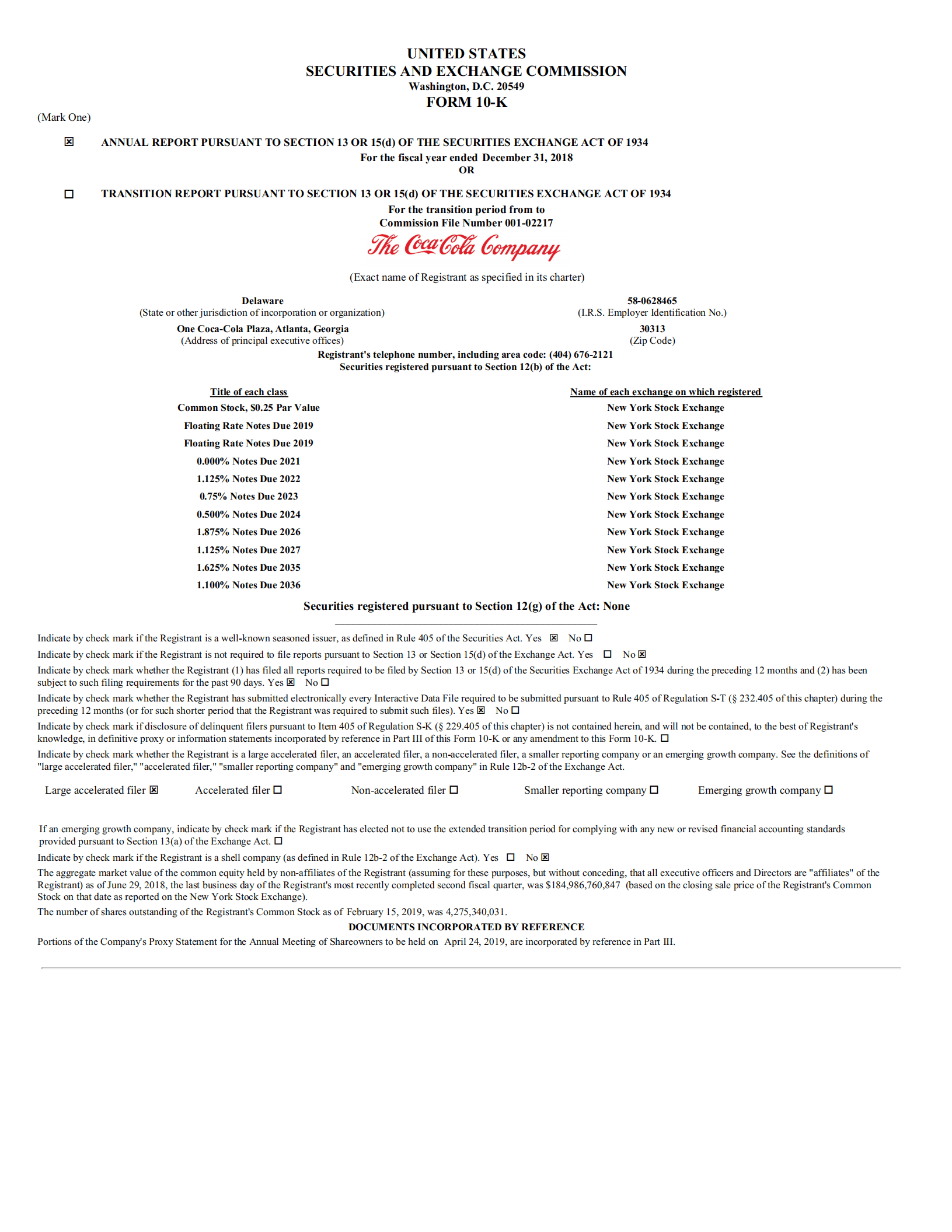可口可乐公司（COCA-COLA）2018年年度报告（英文版）.pdf 第1页