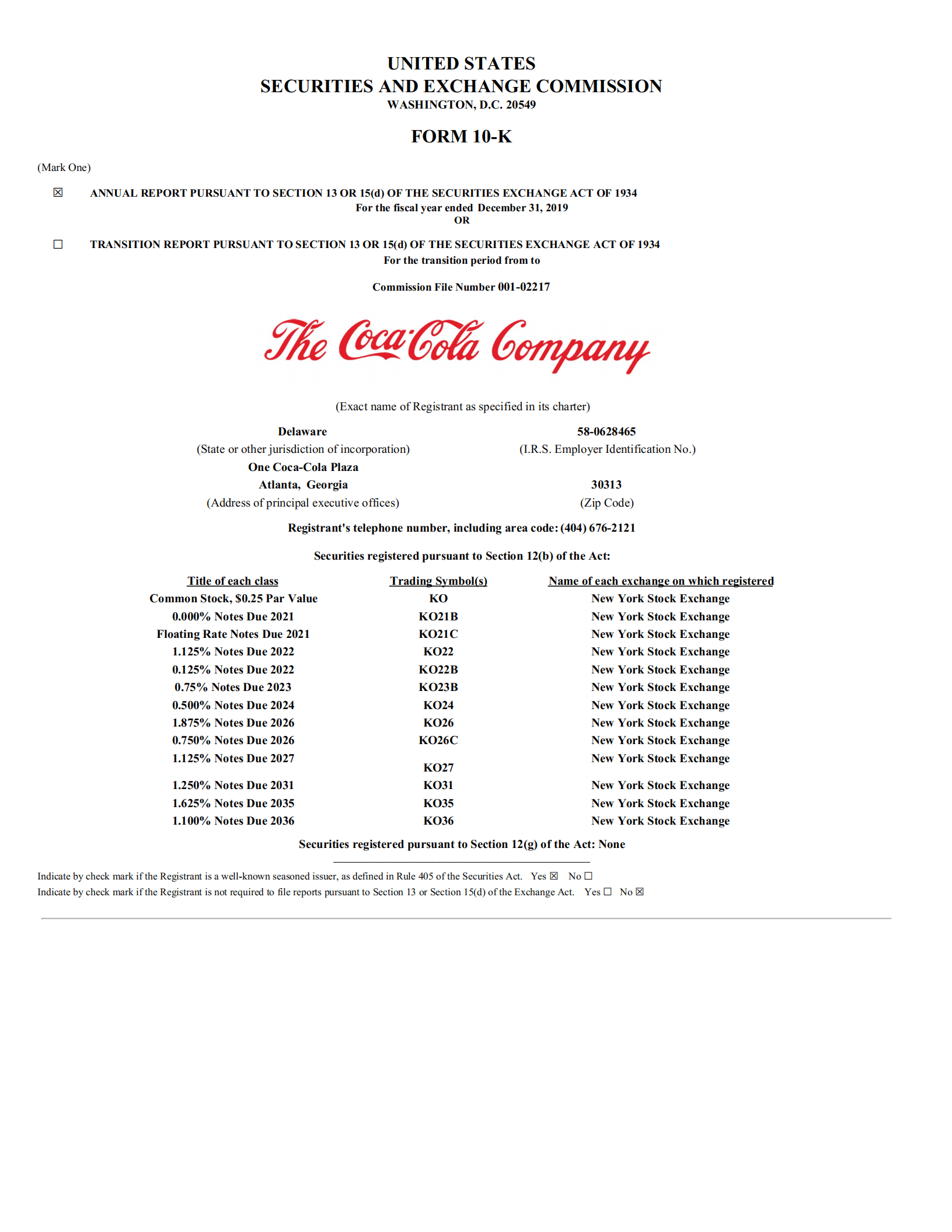 可口可乐公司（COCA-COLA）2019年年度报告（英文版）.pdf 第1页
