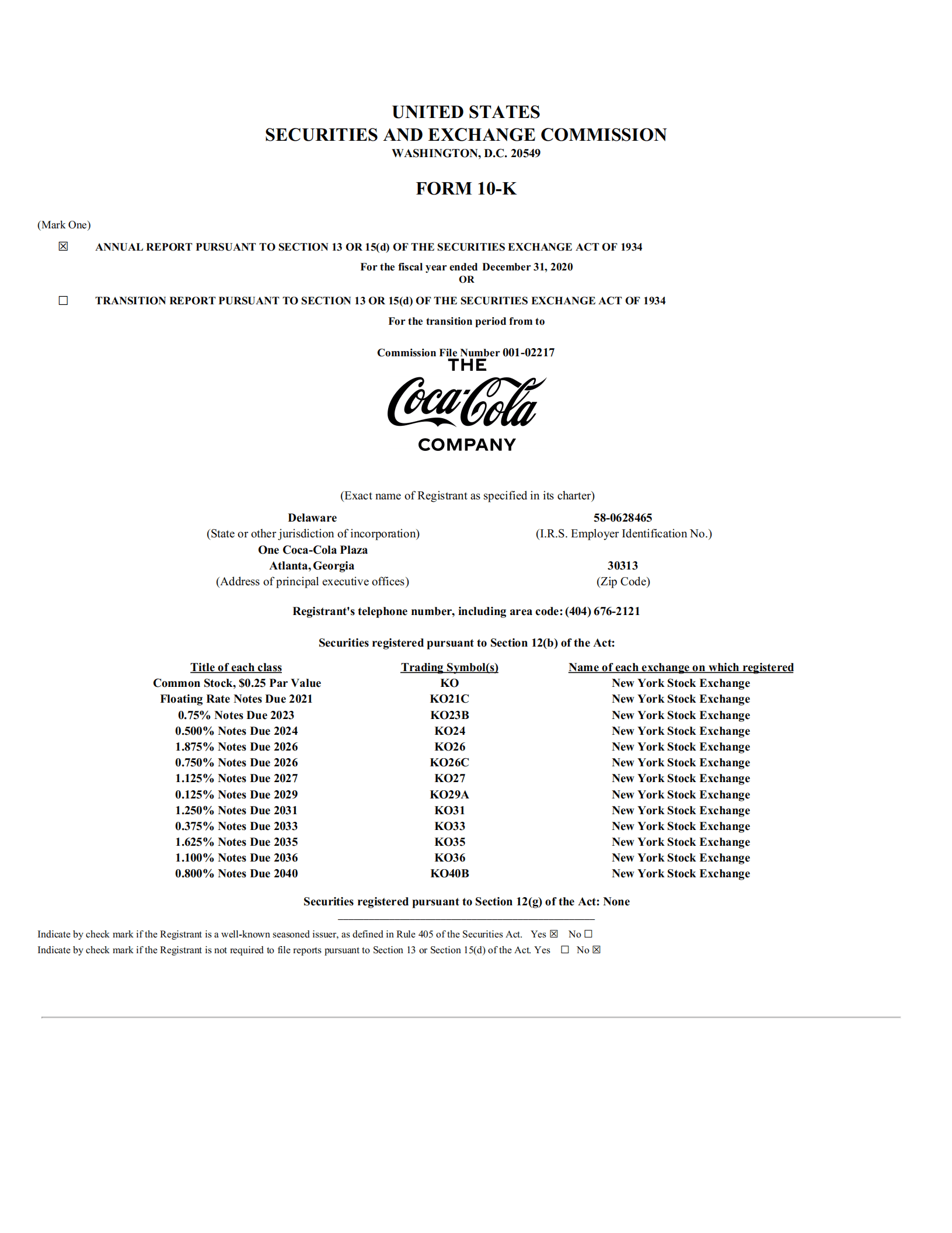可口可乐公司（COCA-COLA）2020年年度报告（英文版）.pdf 第1页