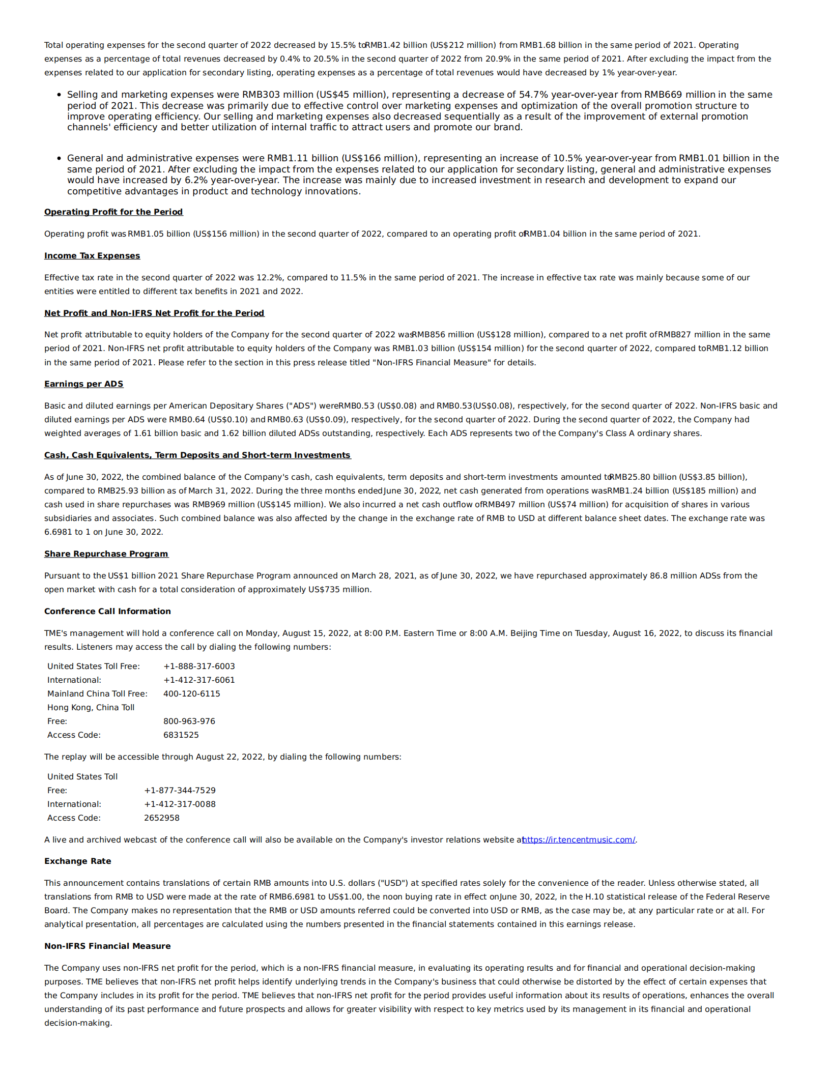 腾讯音乐（TME.US）2022年第二季度财报（英文版）.pdf 第3页