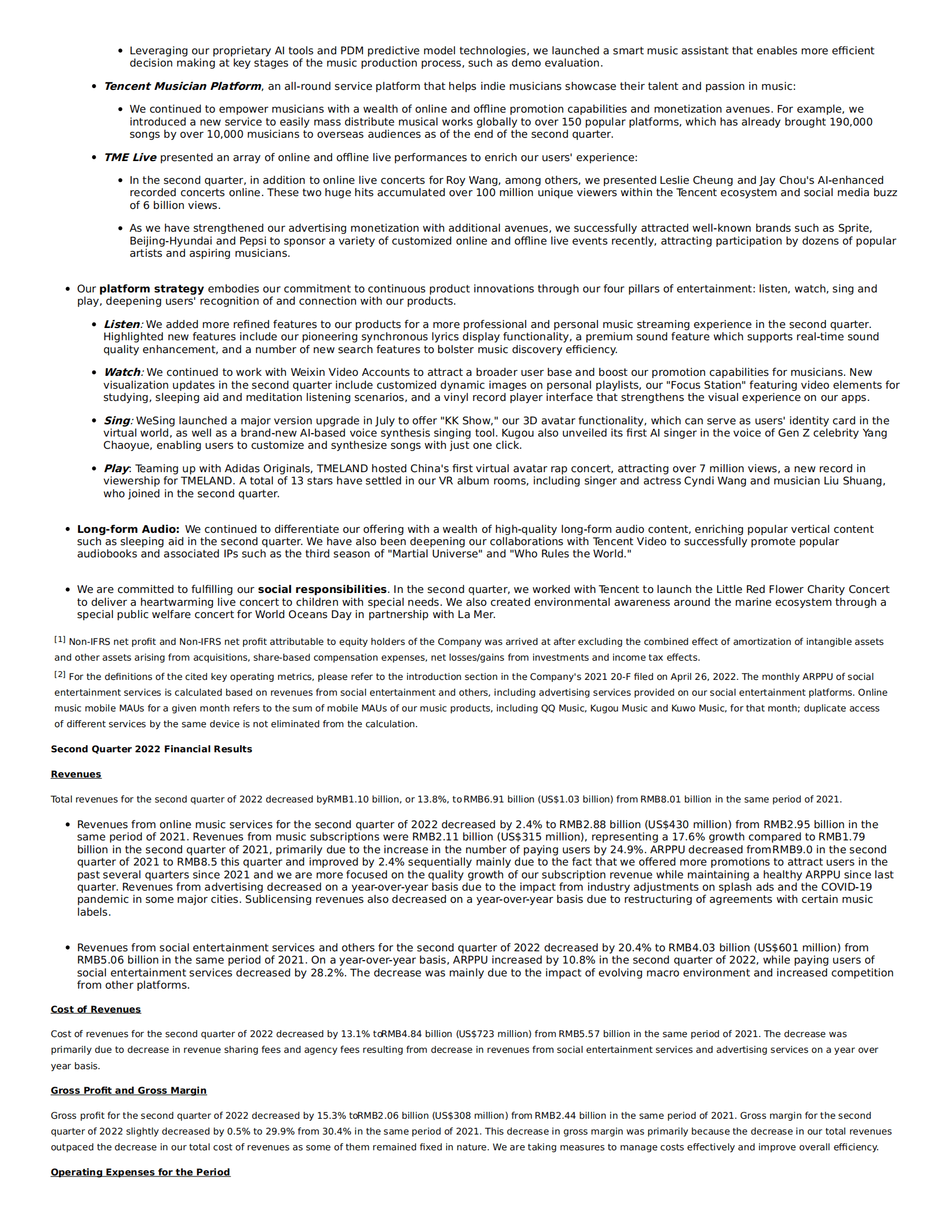 腾讯音乐（TME.US）2022年第二季度财报（英文版）.pdf 第2页