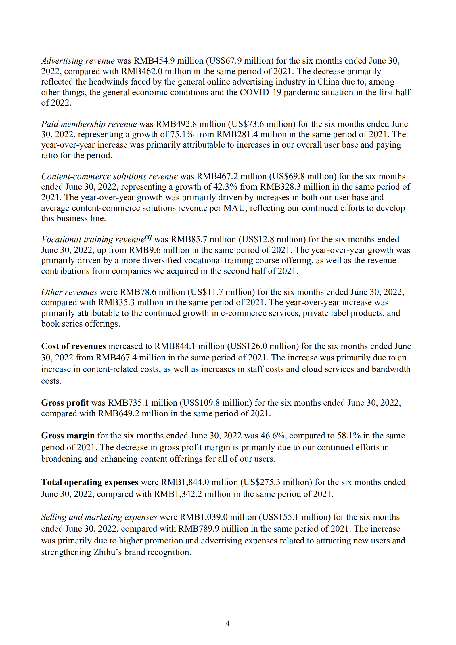 知乎（ZH.US）2022年第二季度及半年度财报（英文版）.pdf 第4页