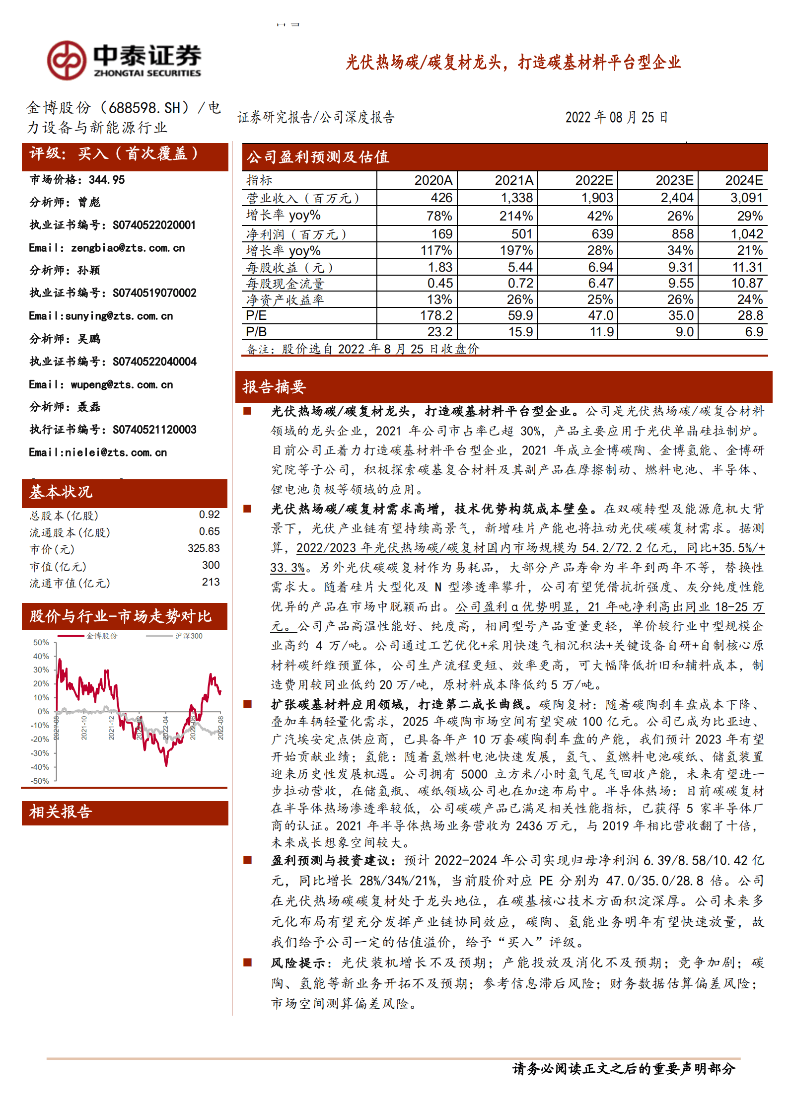 金博股份-光伏热场碳&碳复材龙头，打造碳基材料平台型企业-220825.pdf 第1页