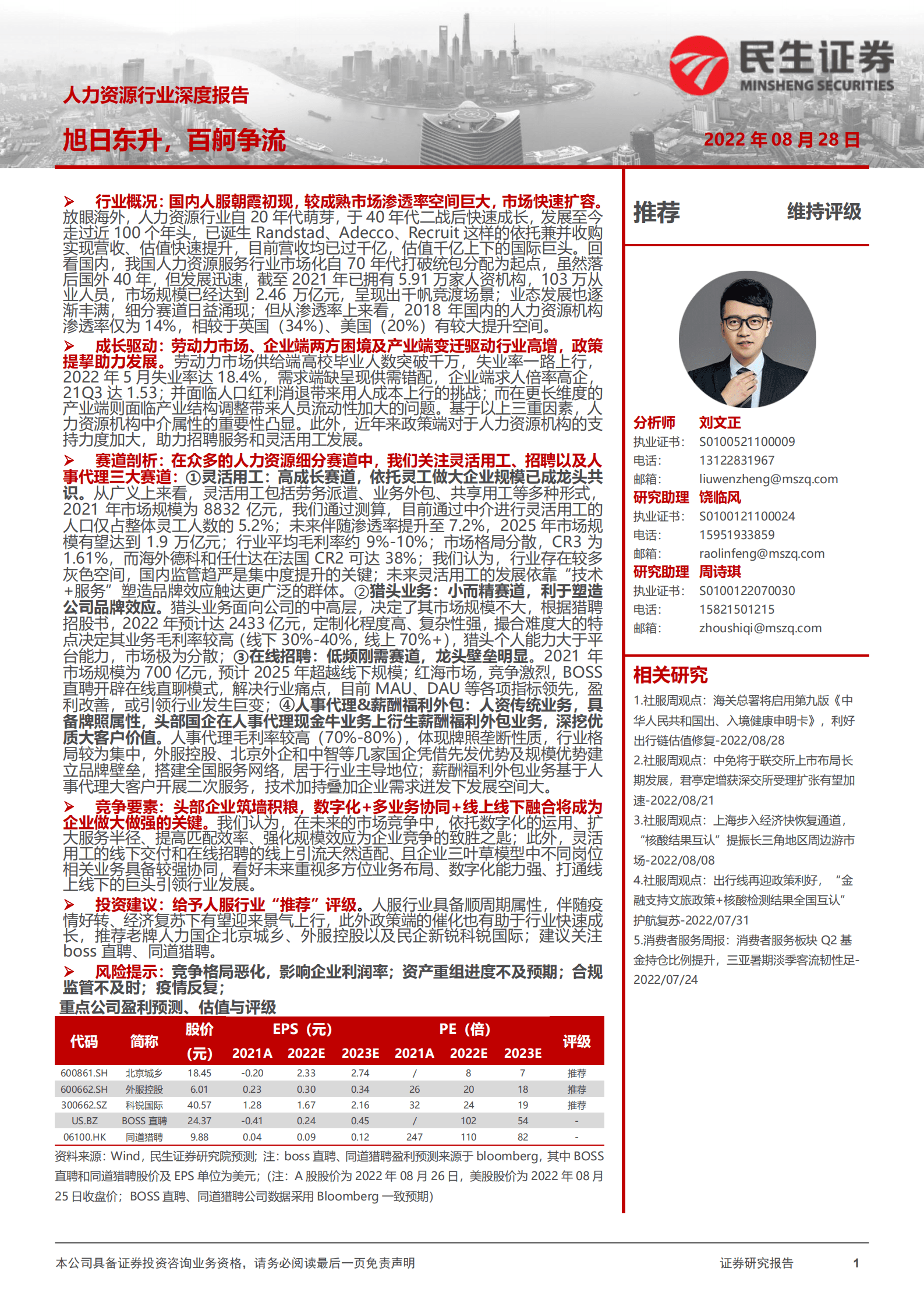 人力资源行业深度报告：旭日东升，百舸争流-220828.pdf 第1页