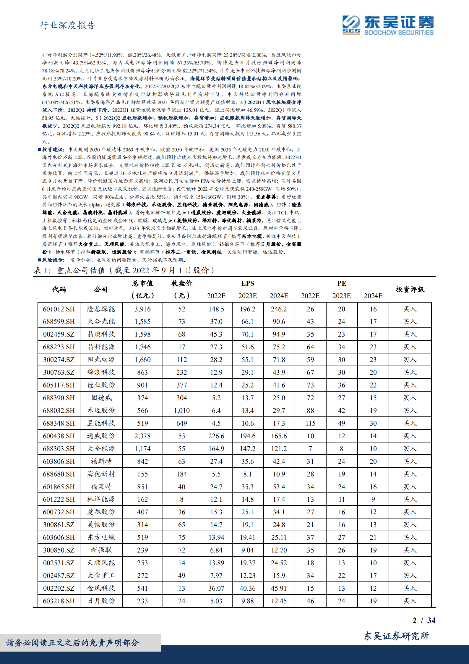 光伏设备行业深度报告：硅料持续领衔增长，各环节龙头恒强；风电整机分化、零部件承压-220904.pdf 第2页