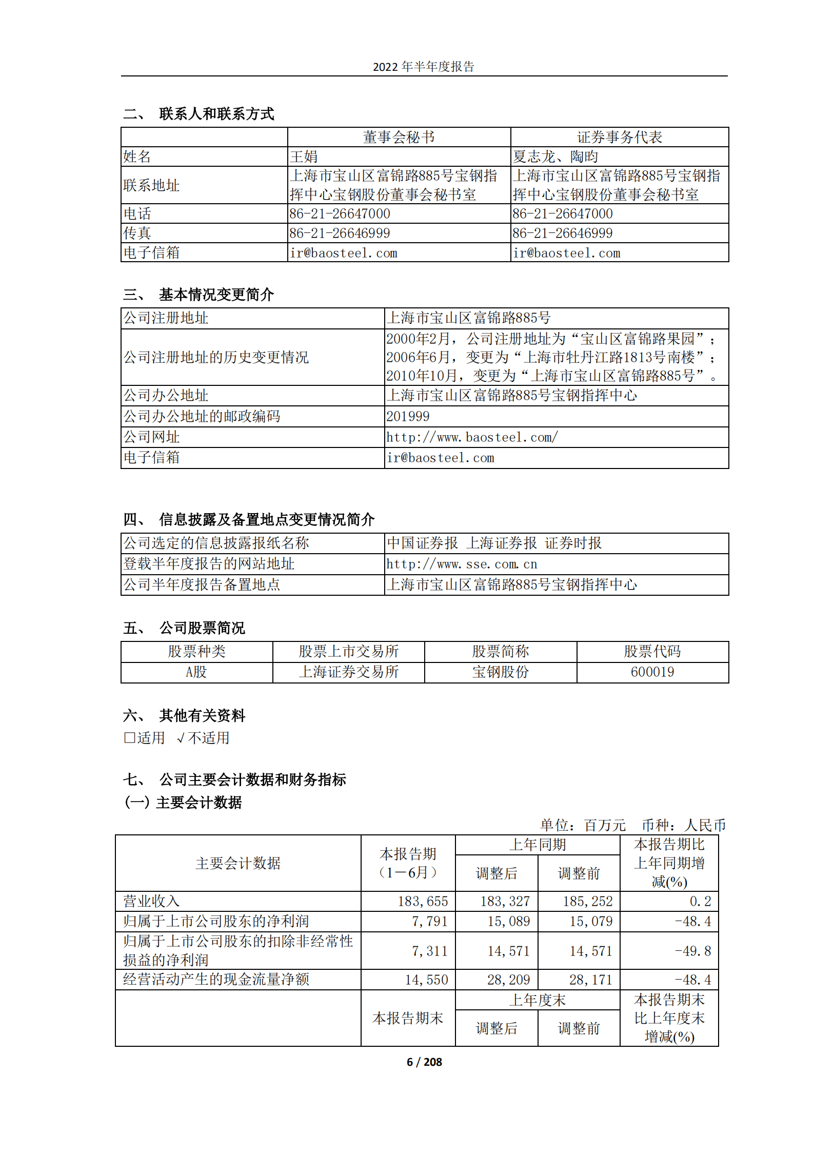 宝山钢铁股份有限公司2022年半年度报告.PDF 第6页