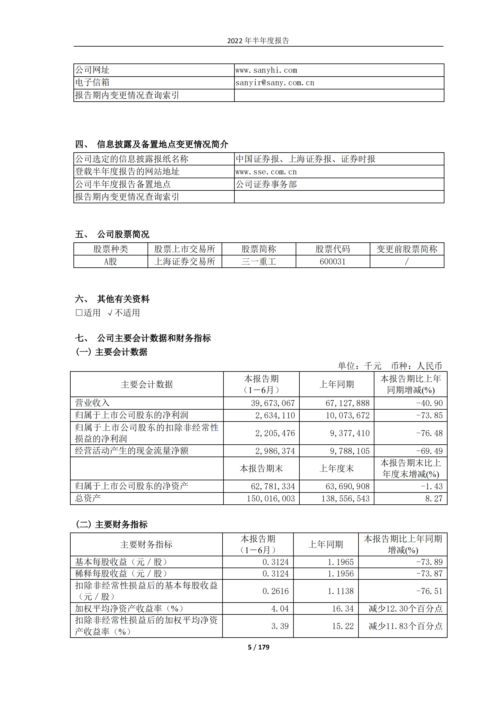 三一重工股份有限公司2022年半年度报告.PDF 第5页
