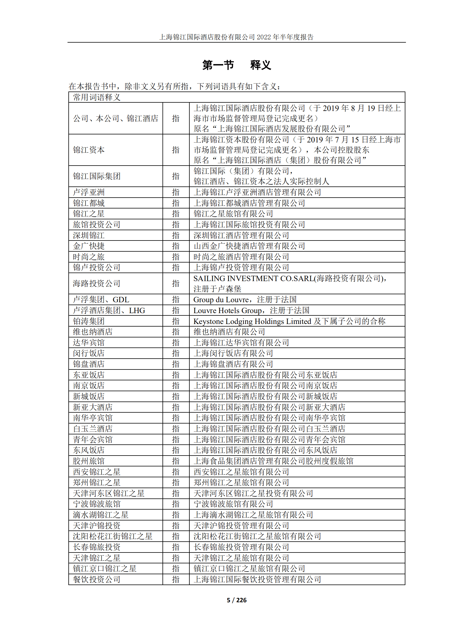 上海锦江国际酒店股份有限公司2022年半年度报告.PDF 第5页