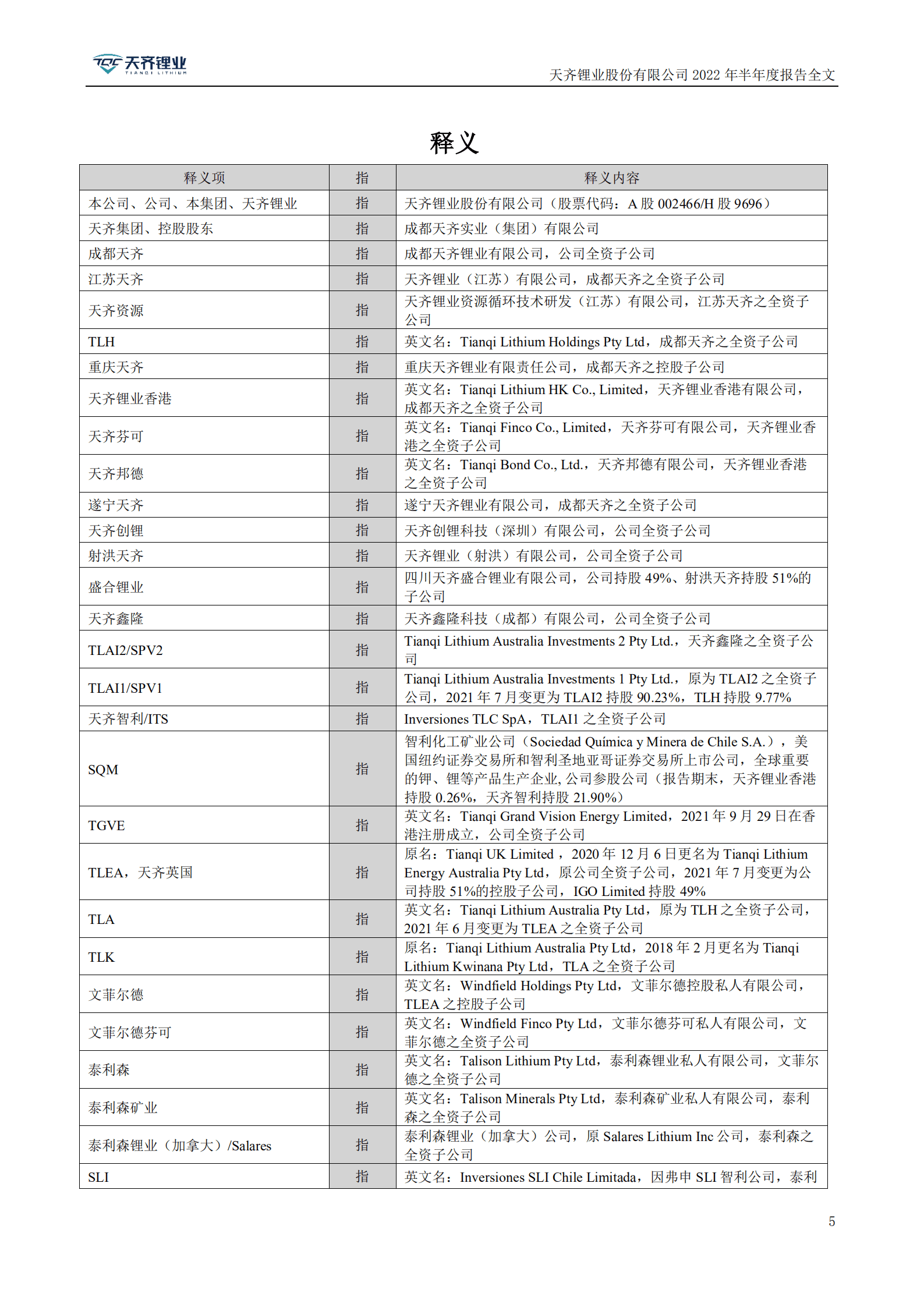 天齐锂业股份有限公司2022年半年度报告.PDF 第5页