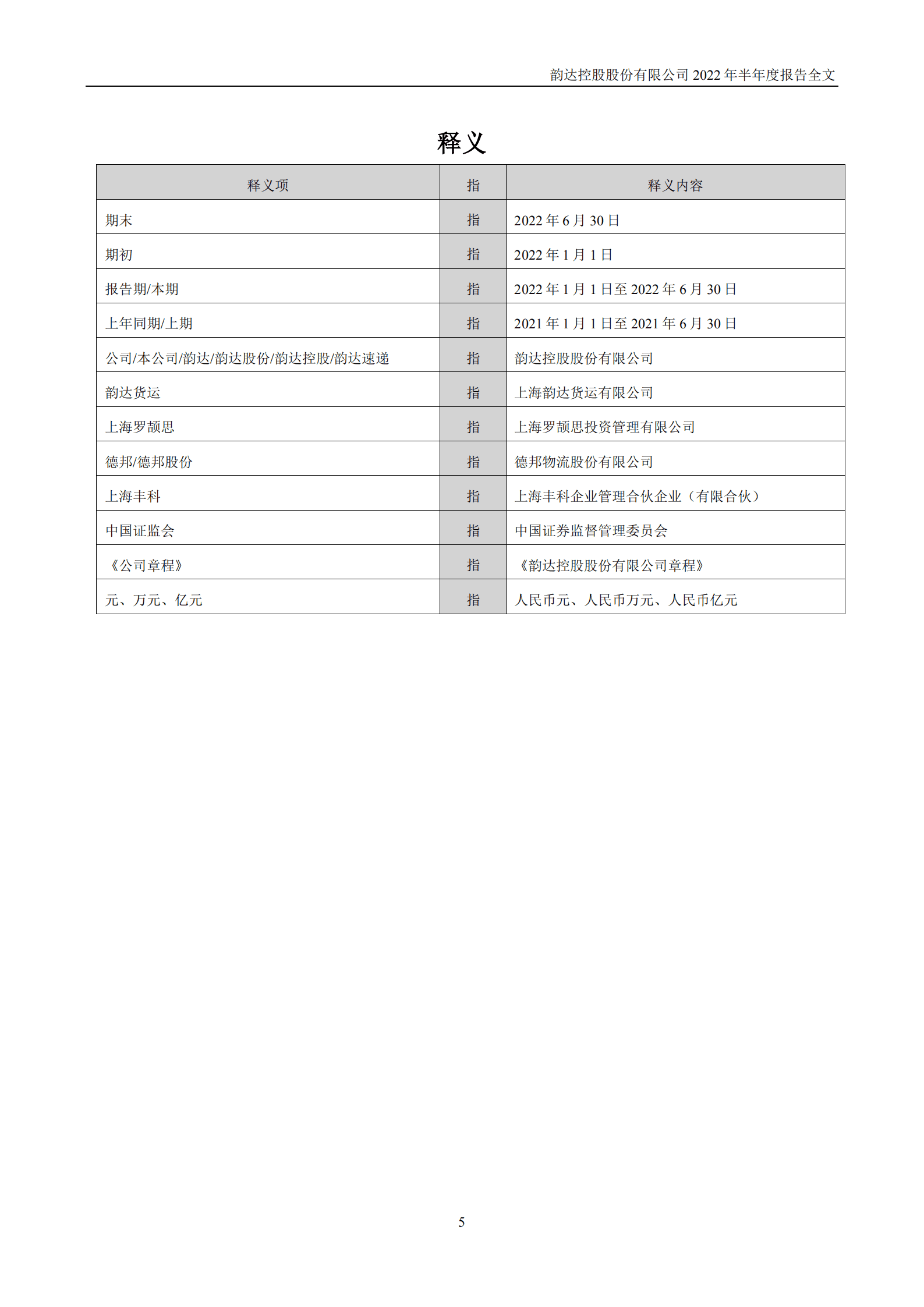 韵达控股股份有限公司2022年半年度报告.PDF 第5页