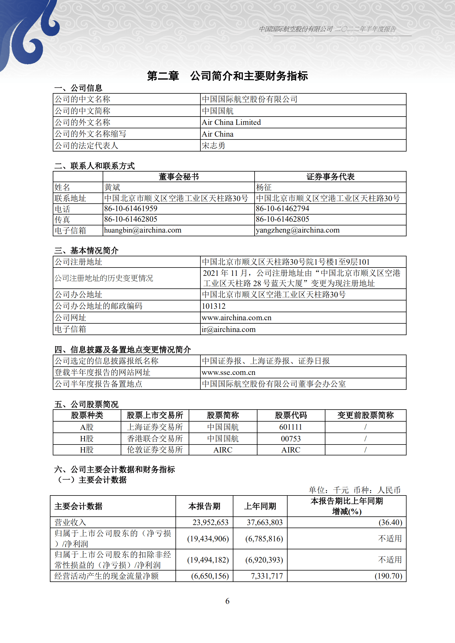 中国国际航空股份有限公司2022年半年度报告.PDF 第6页