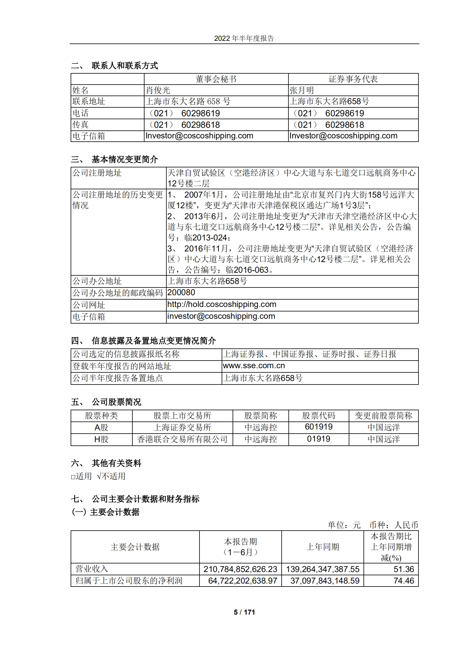 中远海运控股股份有限公司2022年半年度报告.PDF 第5页