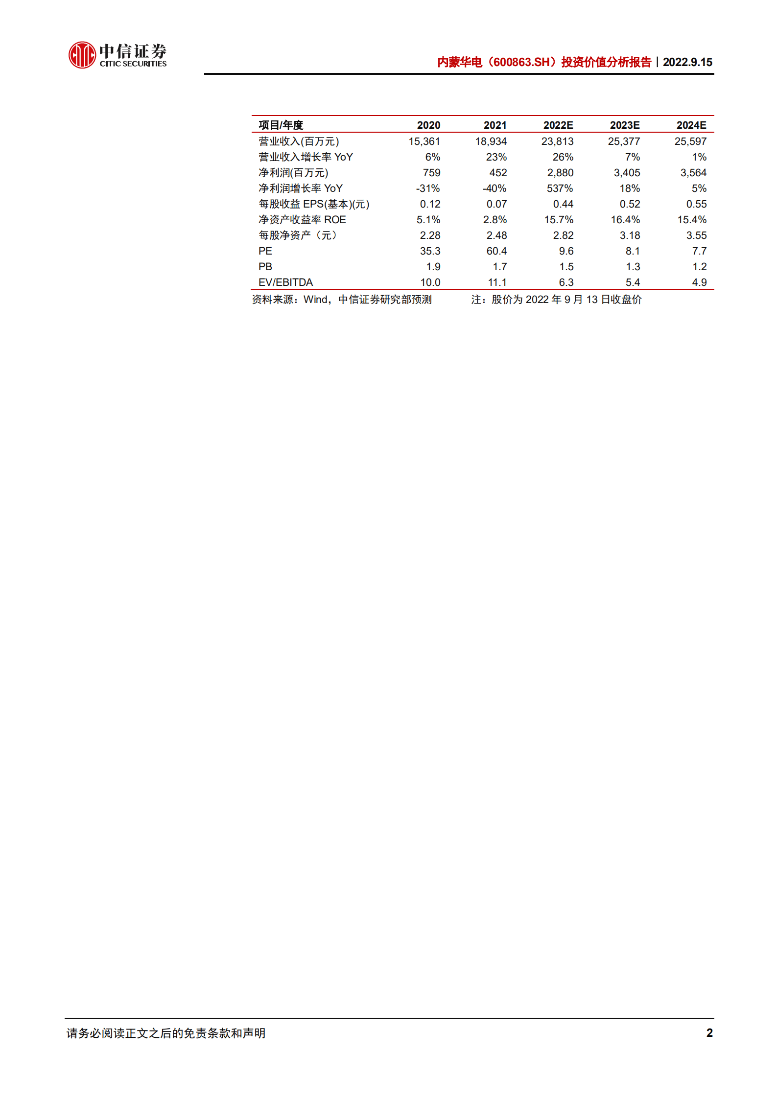 内蒙华电-投资价值分析报告：区域优势带来电价弹性，煤电一体协同发展-220915.pdf 第2页